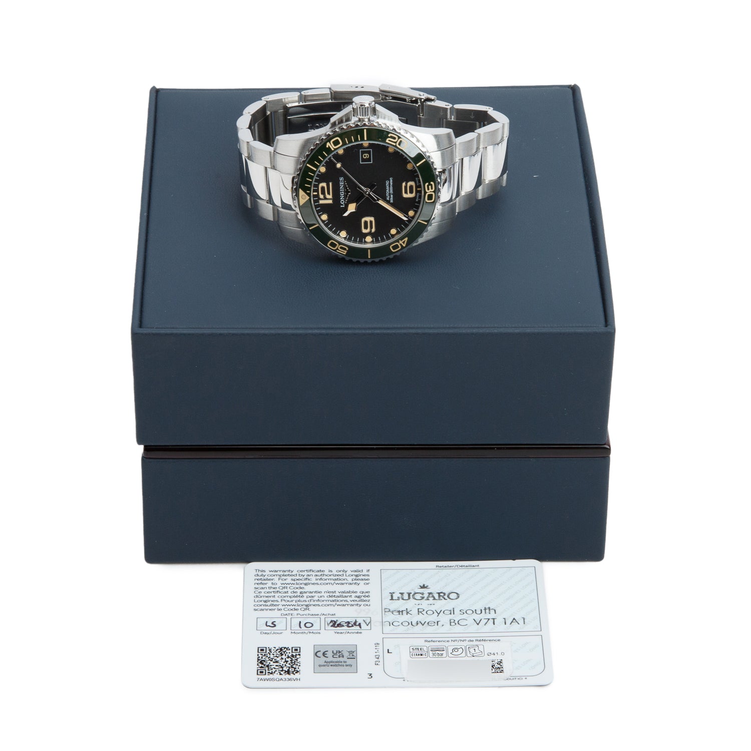 Longines 2024 Stainless Steel HydroConquest 41 MM Automatic Watch Green Bezel Black Dial w/ Box & Papers