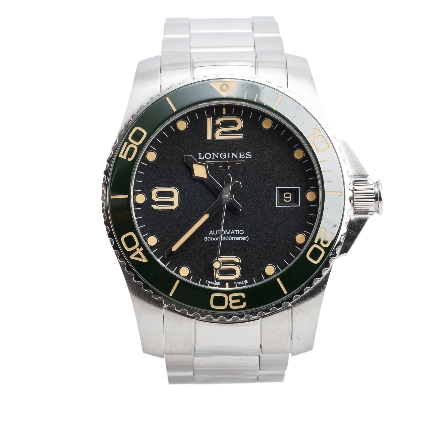 Longines 2024 Stainless Steel HydroConquest 41 MM Automatic Watch Green Bezel Black Dial w/ Box & Papers