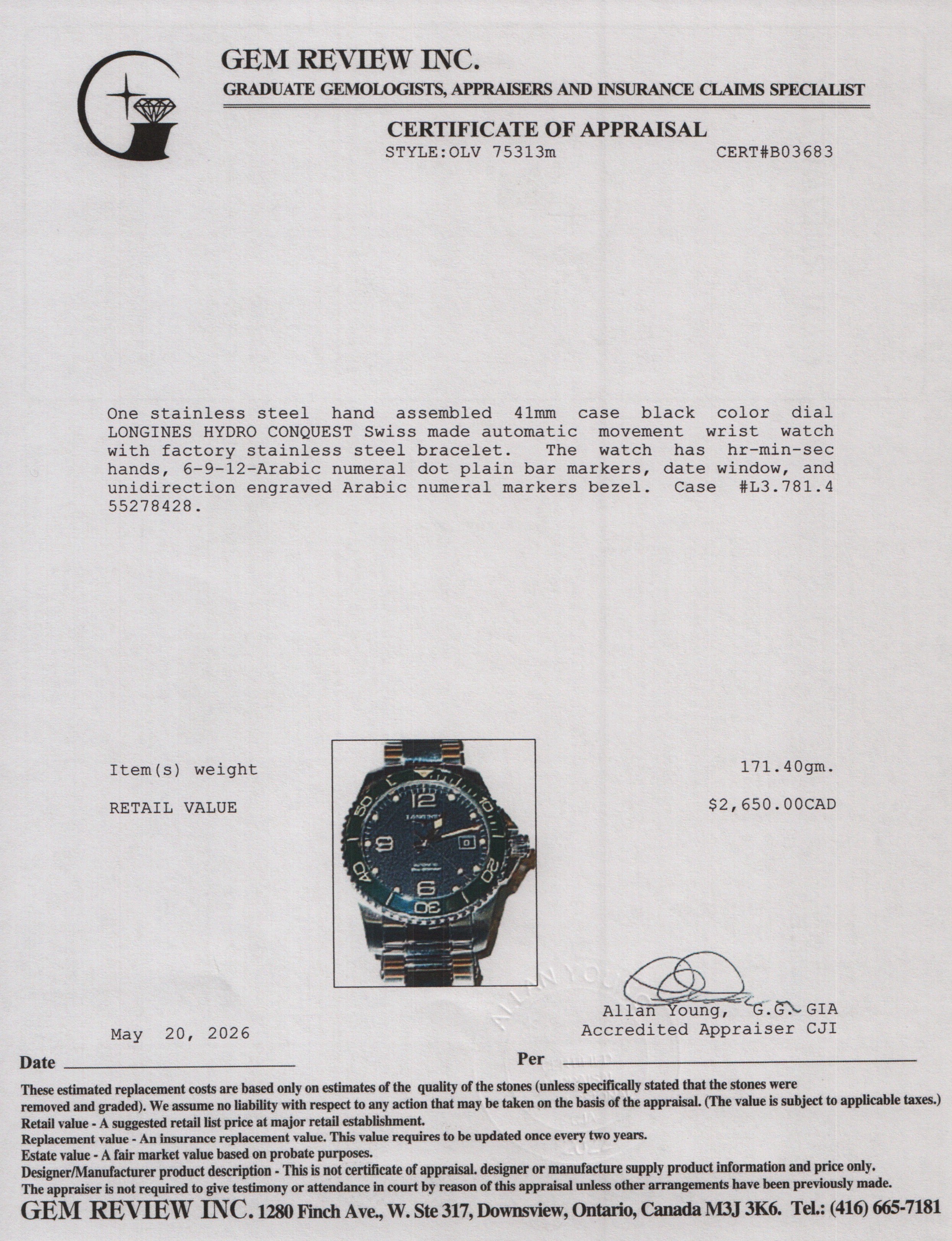 Longines 2024 Stainless Steel HydroConquest 41 MM Automatic Watch Green Bezel Black Dial w/ Box & Papers