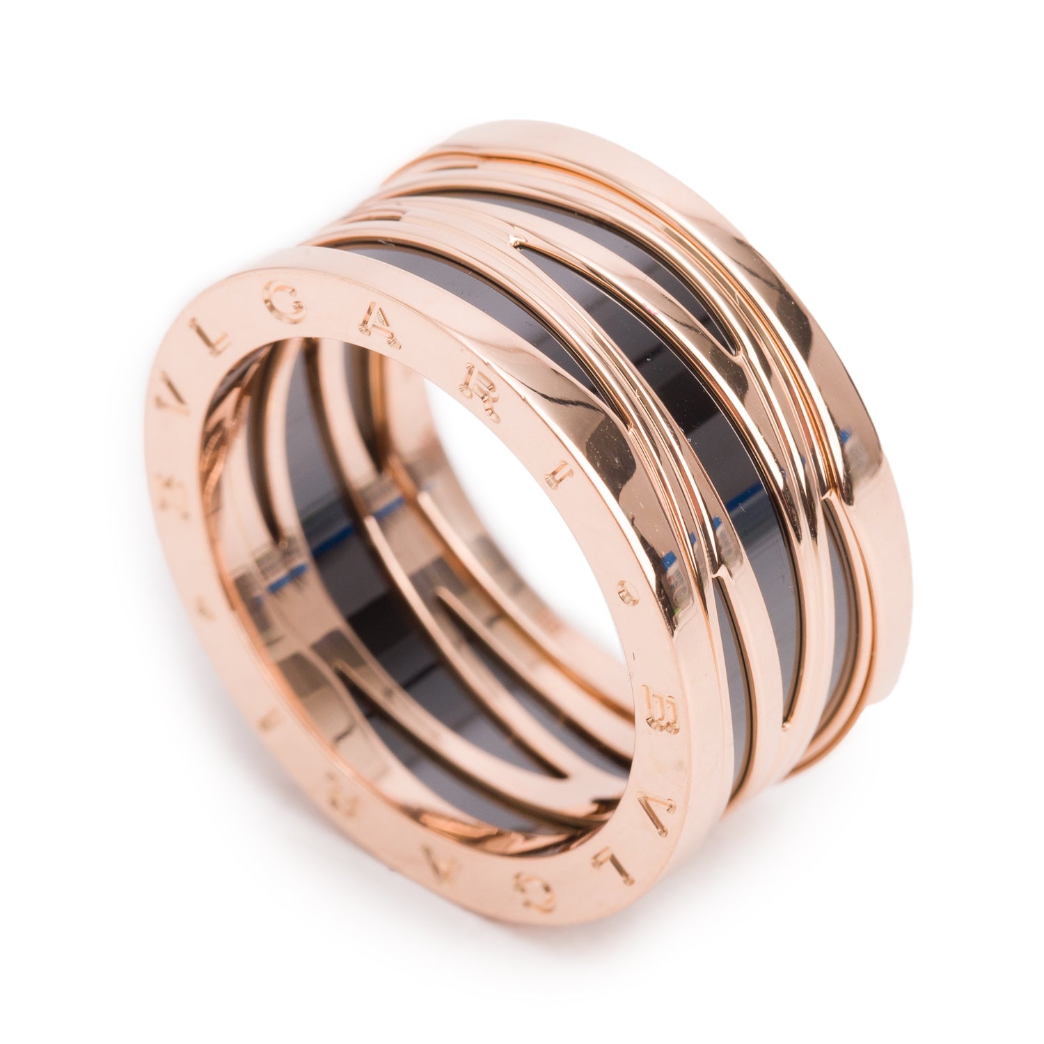 BVLGARI 18k Rose Gold & Black Ceramic B.Zero1 Legend Ring, Size 68 12.25 w/ Box, Certificate & Receipt