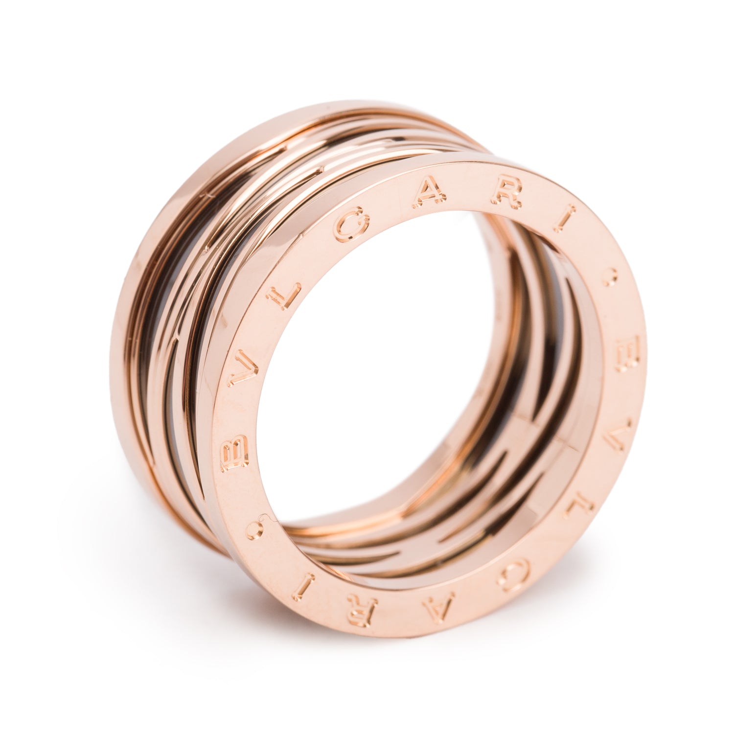 BVLGARI 18k Rose Gold & Black Ceramic B.Zero1 Legend Ring, Size 68 12.25 w/ Box, Certificate & Receipt
