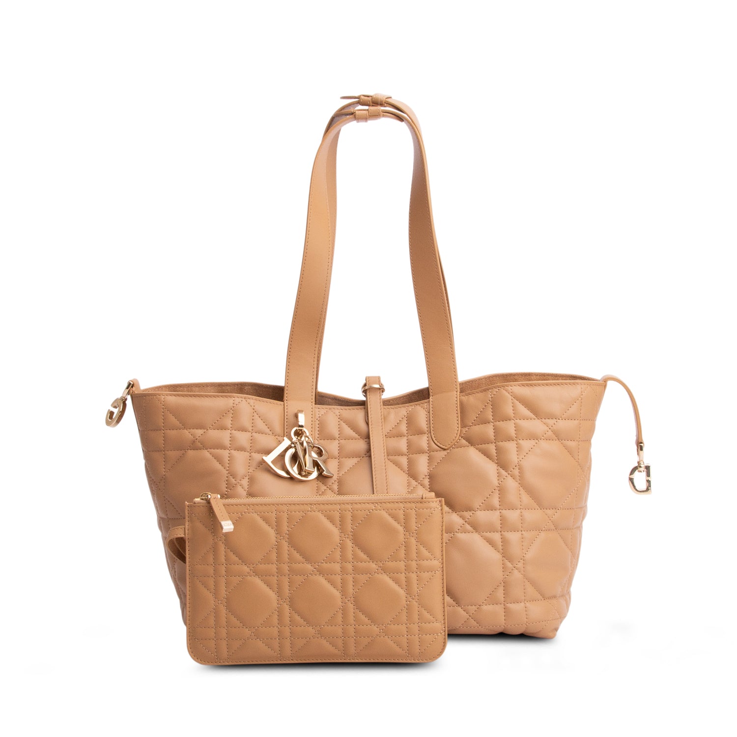Christian Dior 2023 Beige Macrocannage Calfskin Leather Medium Toujours Bag w/ Pouch & Authenticity Card