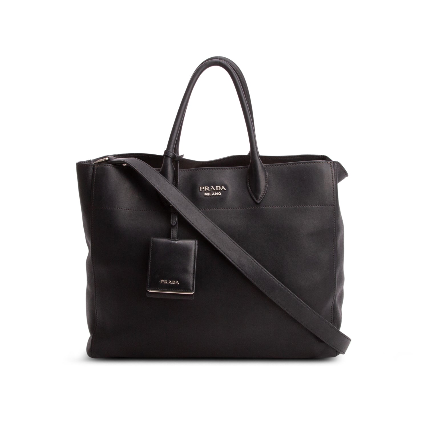Prada Black Soft Calf Leather Medium City Tote w/ Strap