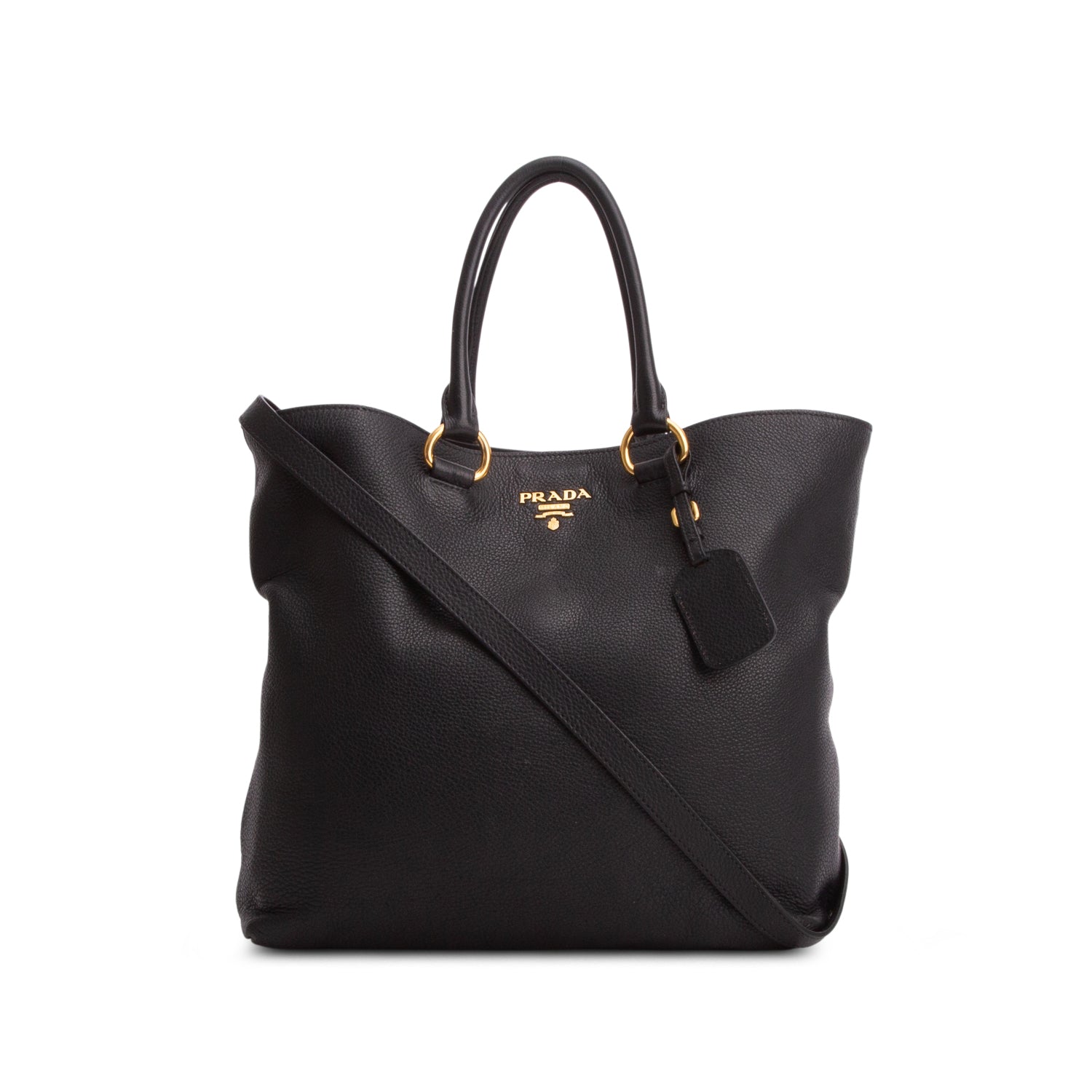 Prada Black Vitello Daino Convertible Tote w/ Strap