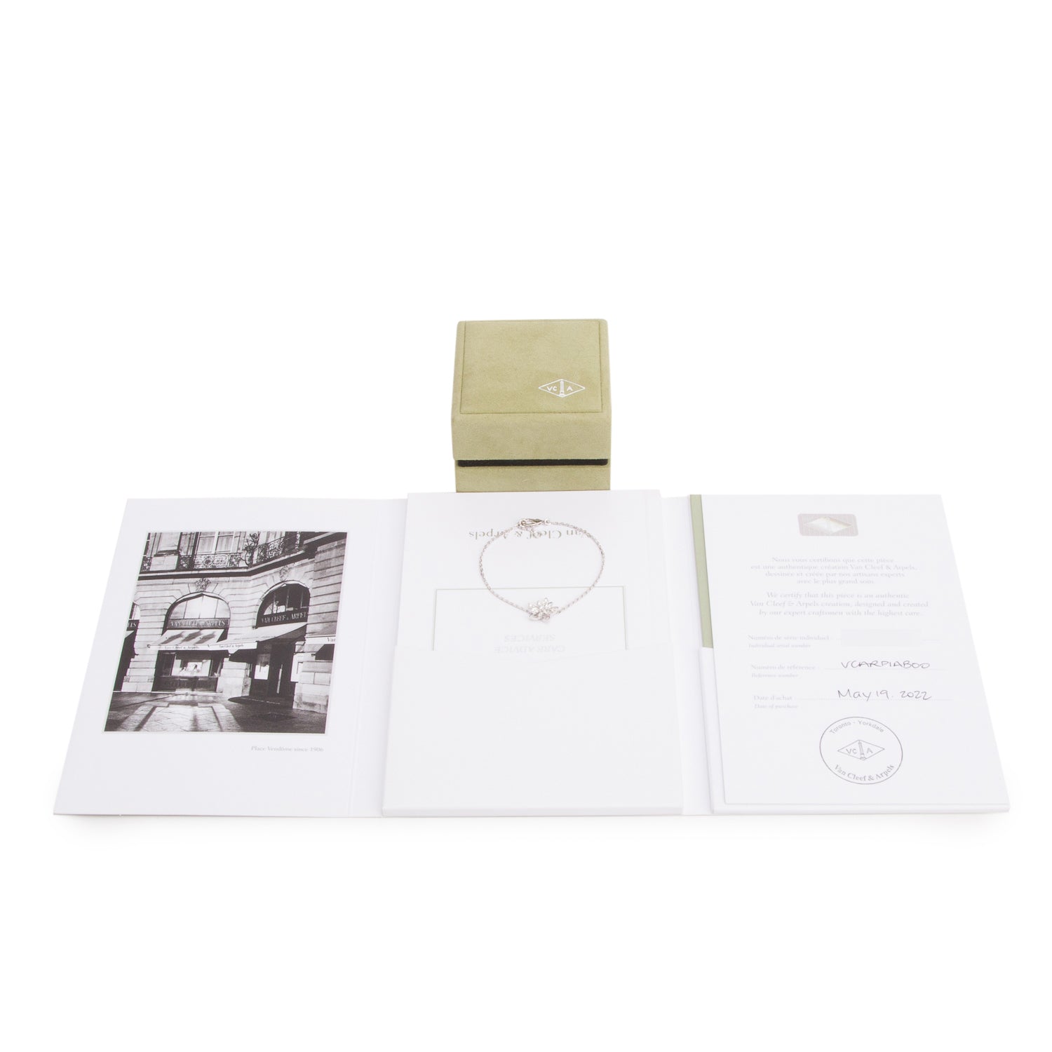 Van Cleef & Arpels 18k White Gold Diamond Lotus Openwork Bracelet, Mini Model w/ Box, Receipt & Certificate