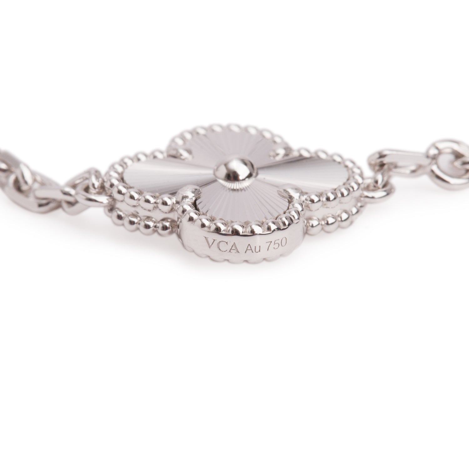 Van Cleef & Arpels 2026 18k White Gold Guilloche Vintage Alhambra 5 Motif Bracelet w/ Box & Certificate