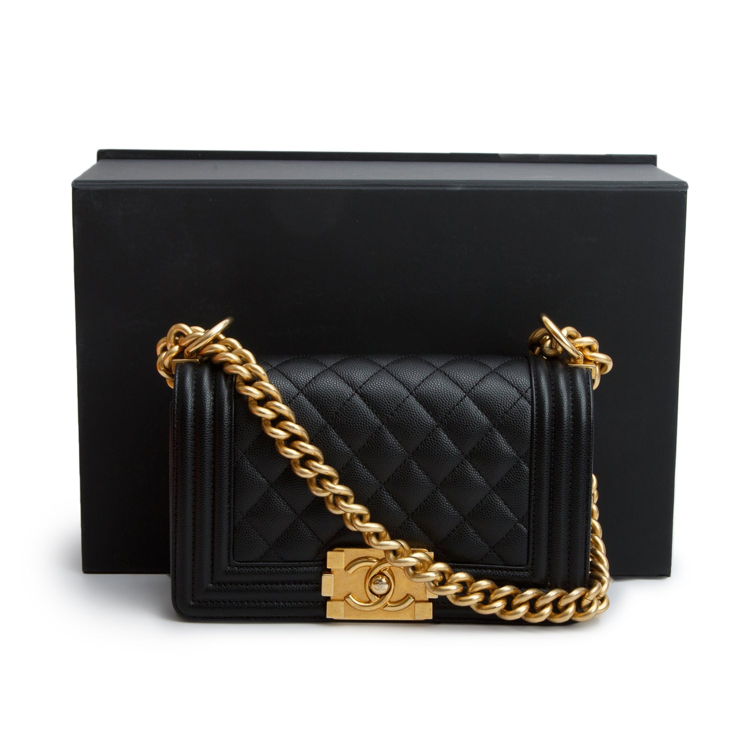 Chanel 2022 Black Caviar Leather Small Boy Bag w/ Box & Receipt