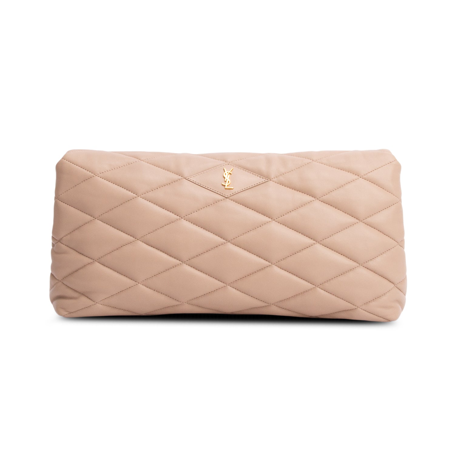 Saint Laurent 2021 Beige Lambskin Sade Puffer Envelope Clutch