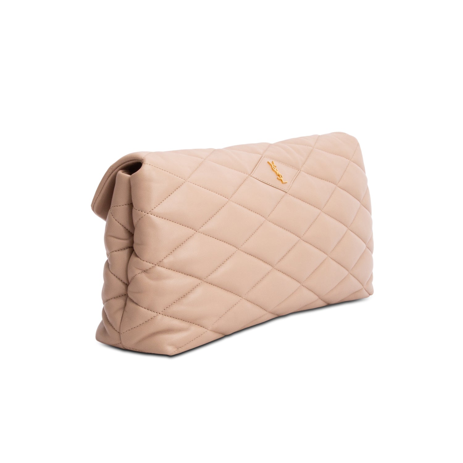 Saint Laurent 2021 Beige Lambskin Sade Puffer Envelope Clutch