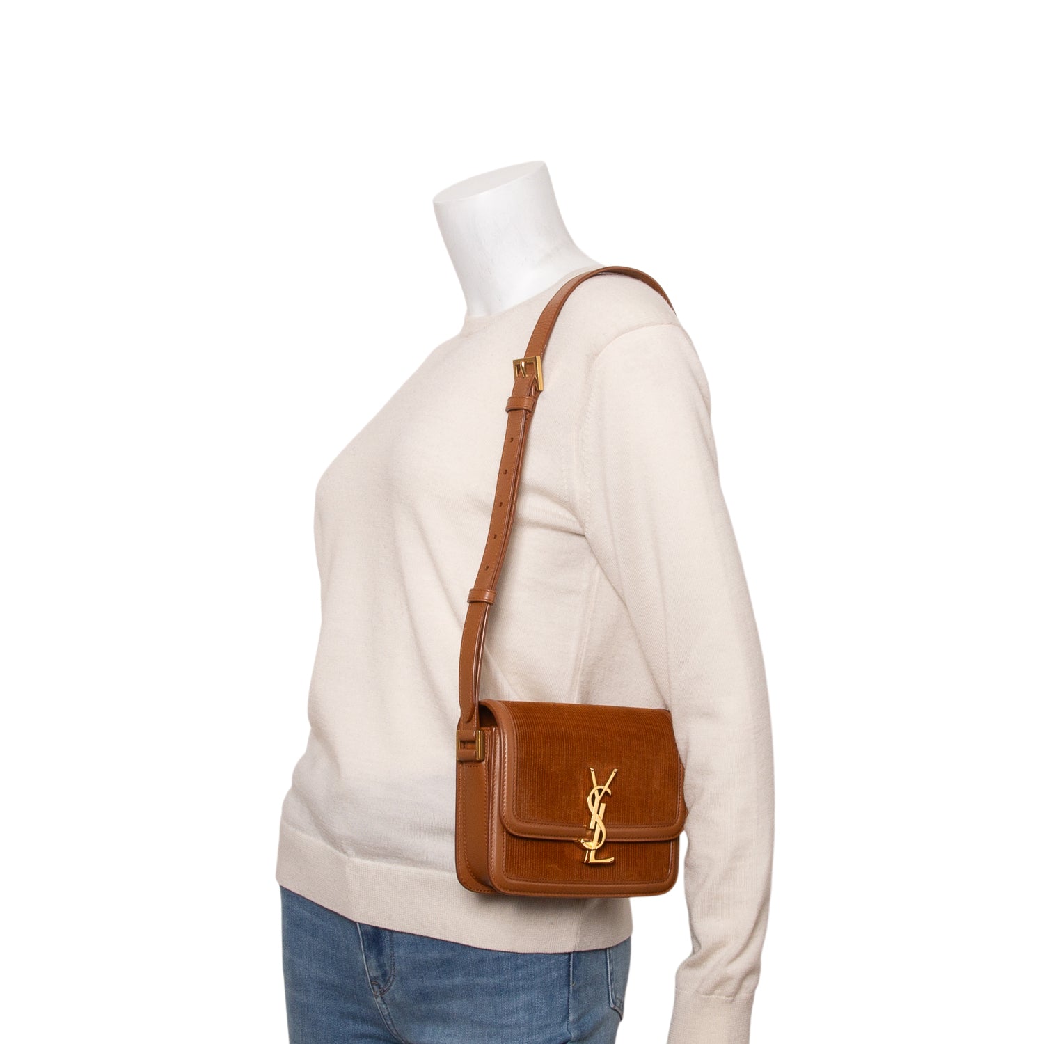 Saint Laurent 2021 Brown Corduroy Small Solferino Flap Bag w/ Box