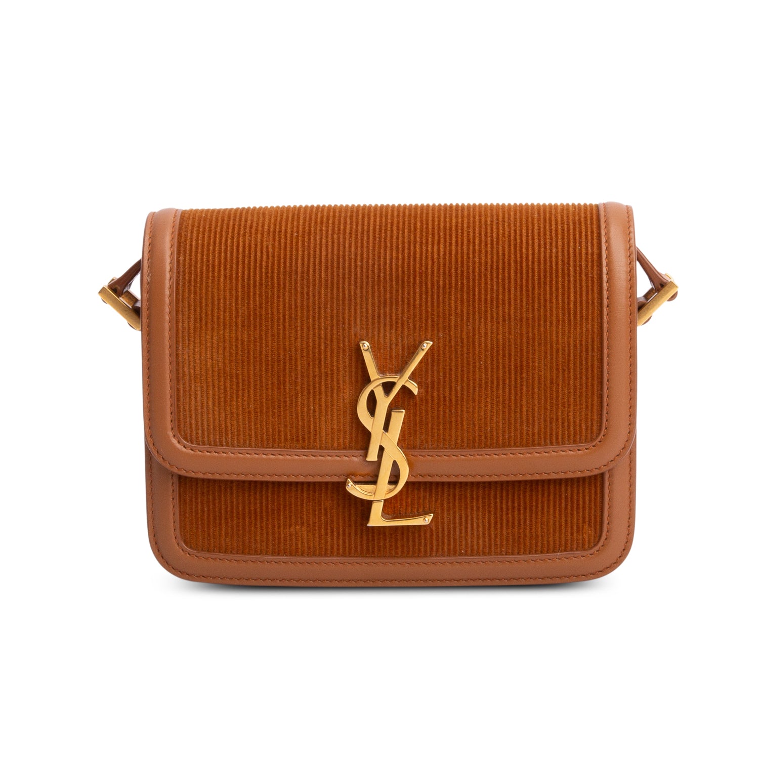 Saint Laurent 2021 Brown Corduroy Small Solferino Flap Bag w/ Box