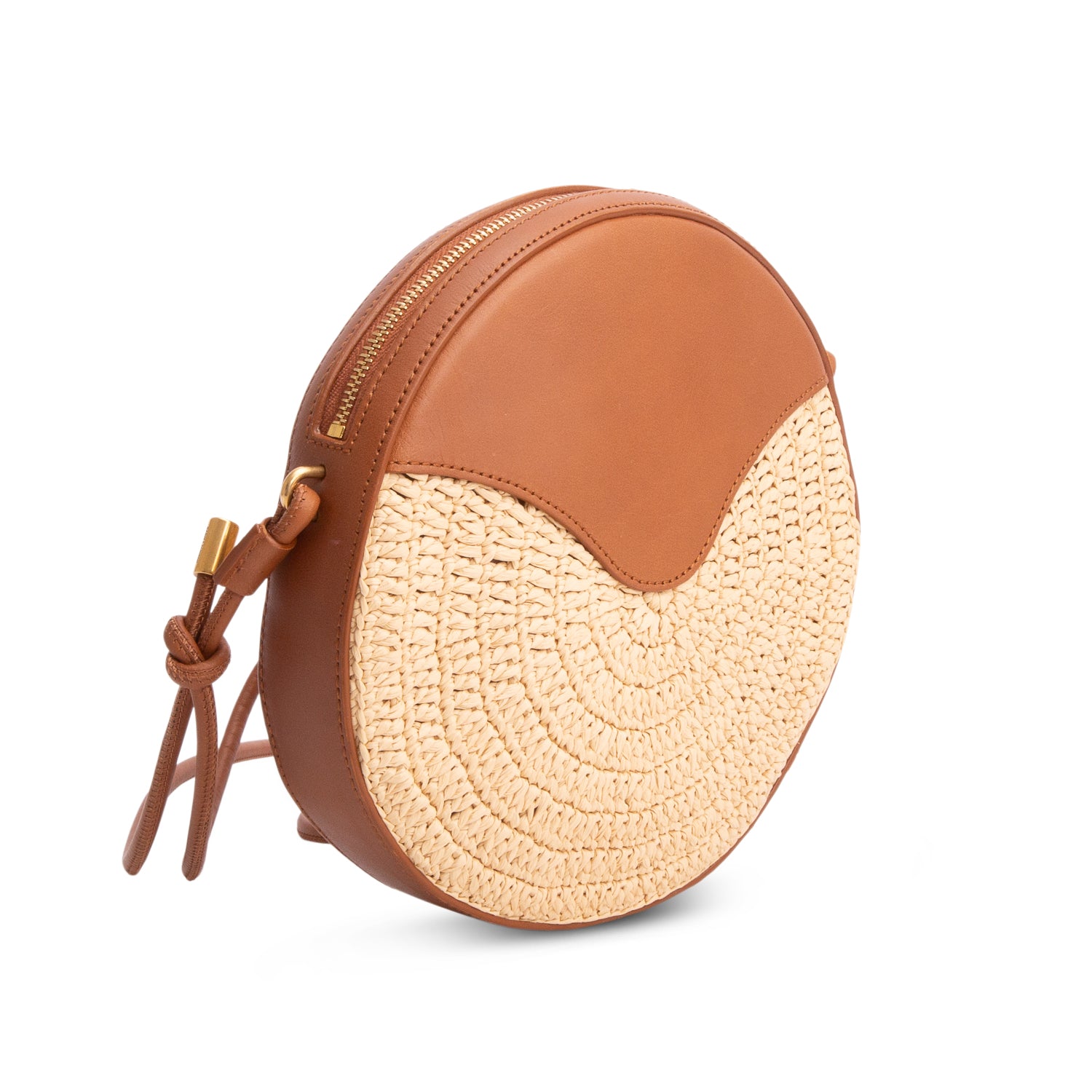 Saint Laurent 2022 Tan Raffia Mix Leather Round Camera Bag