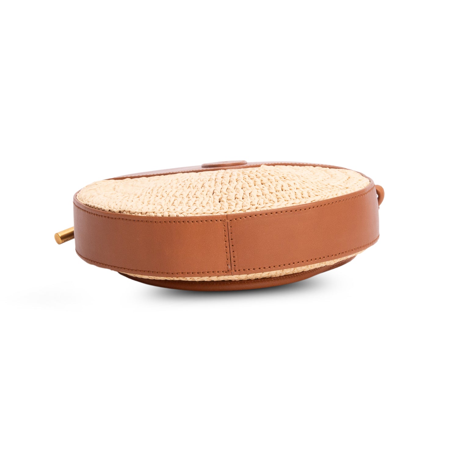 Saint Laurent 2022 Tan Raffia Mix Leather Round Camera Bag