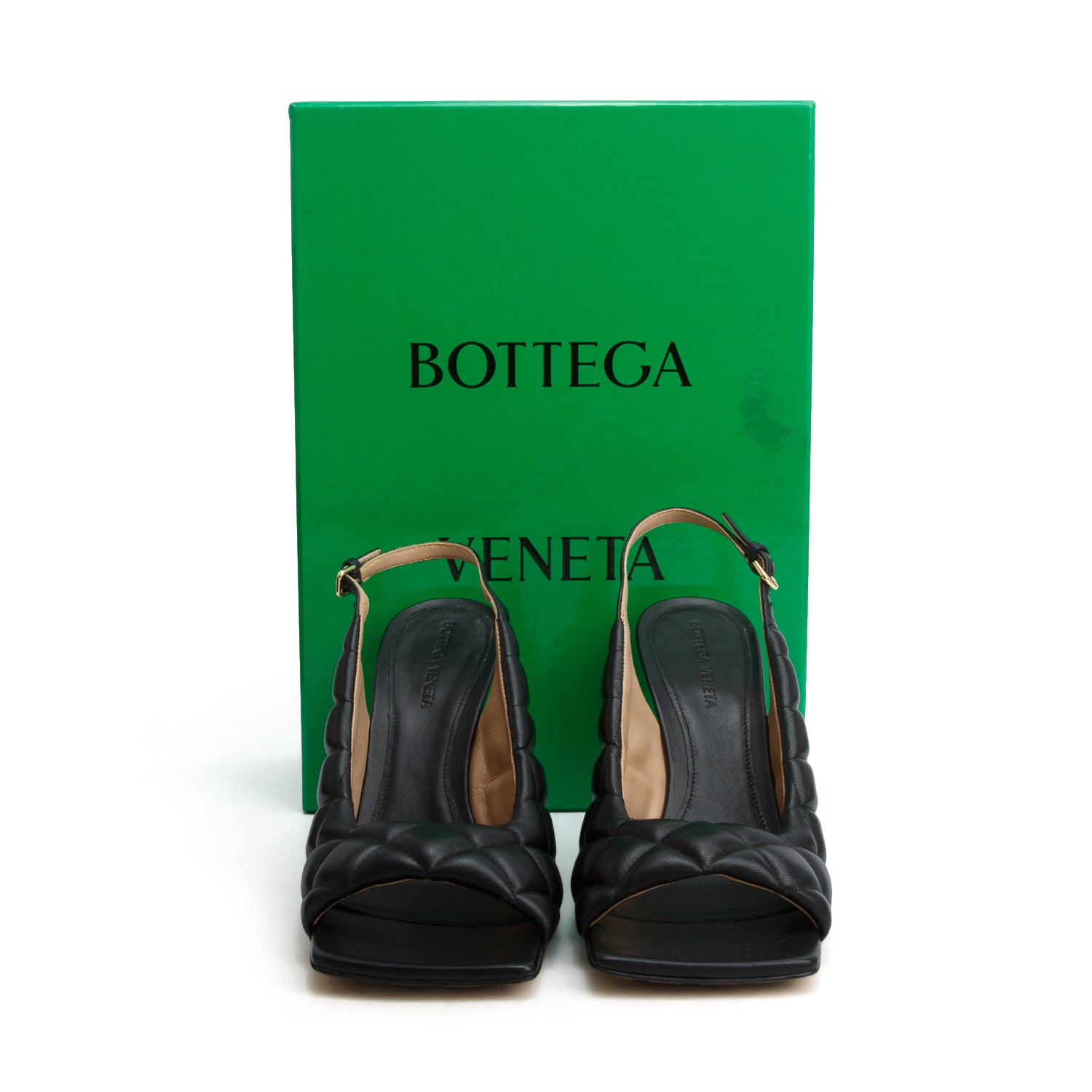 Bottega Veneta Black Padded Weave Leather Slingback Sandals, Size 39 w/ Box