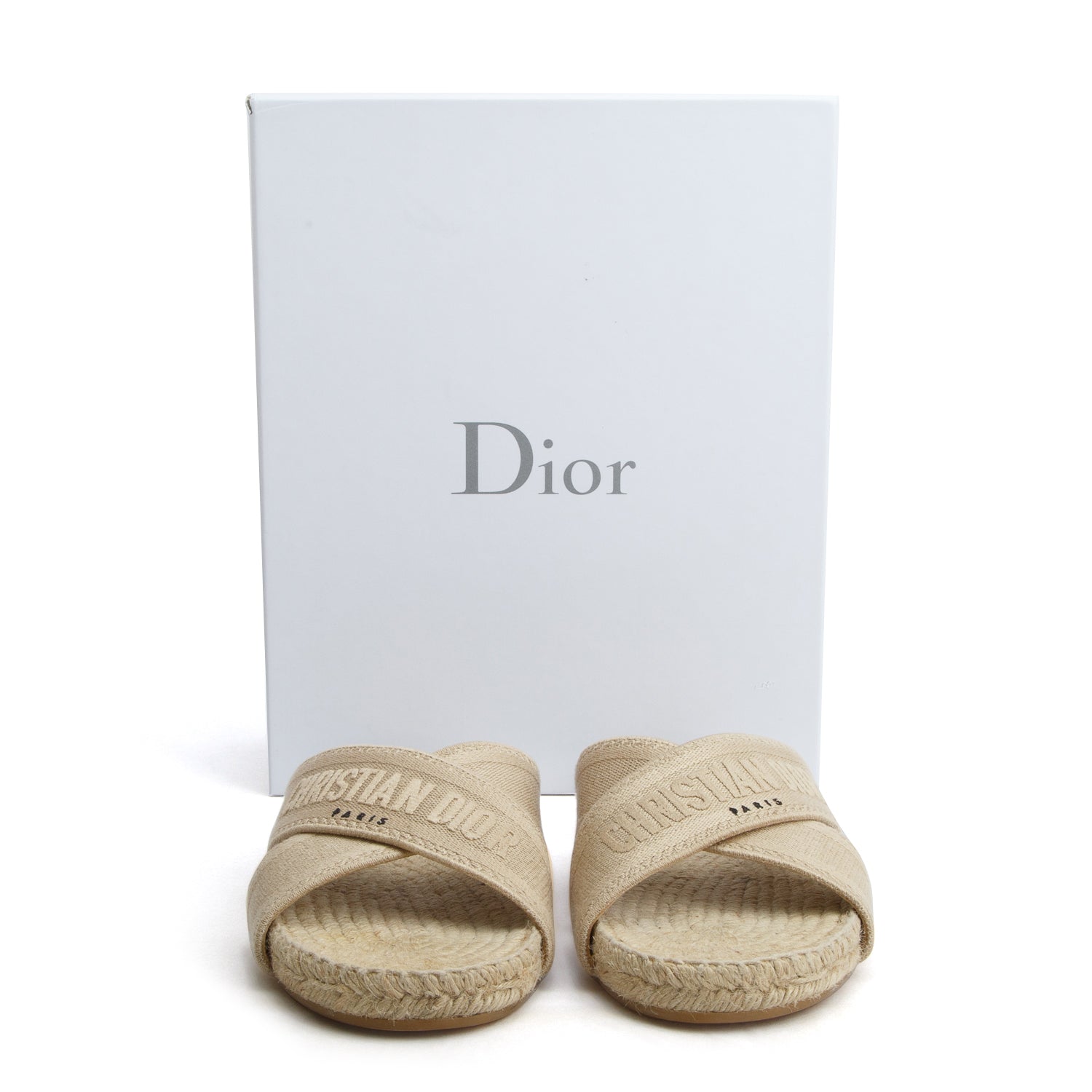 Christian Dior Beige Embroidered Granville Espadrille Slide, Size 40 w/ Box