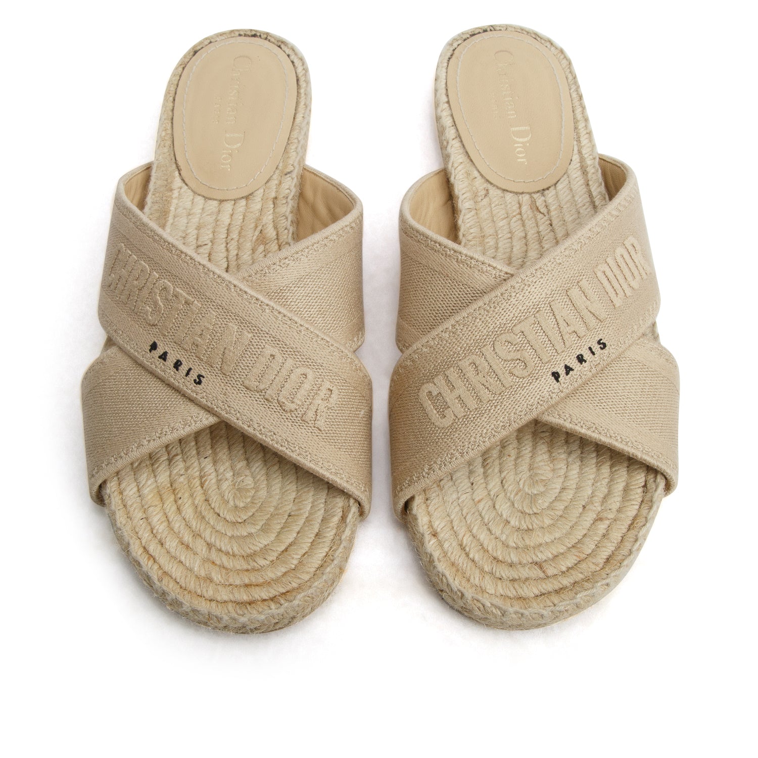 Christian Dior Beige Embroidered Granville Espadrille Slide, Size 40 w/ Box