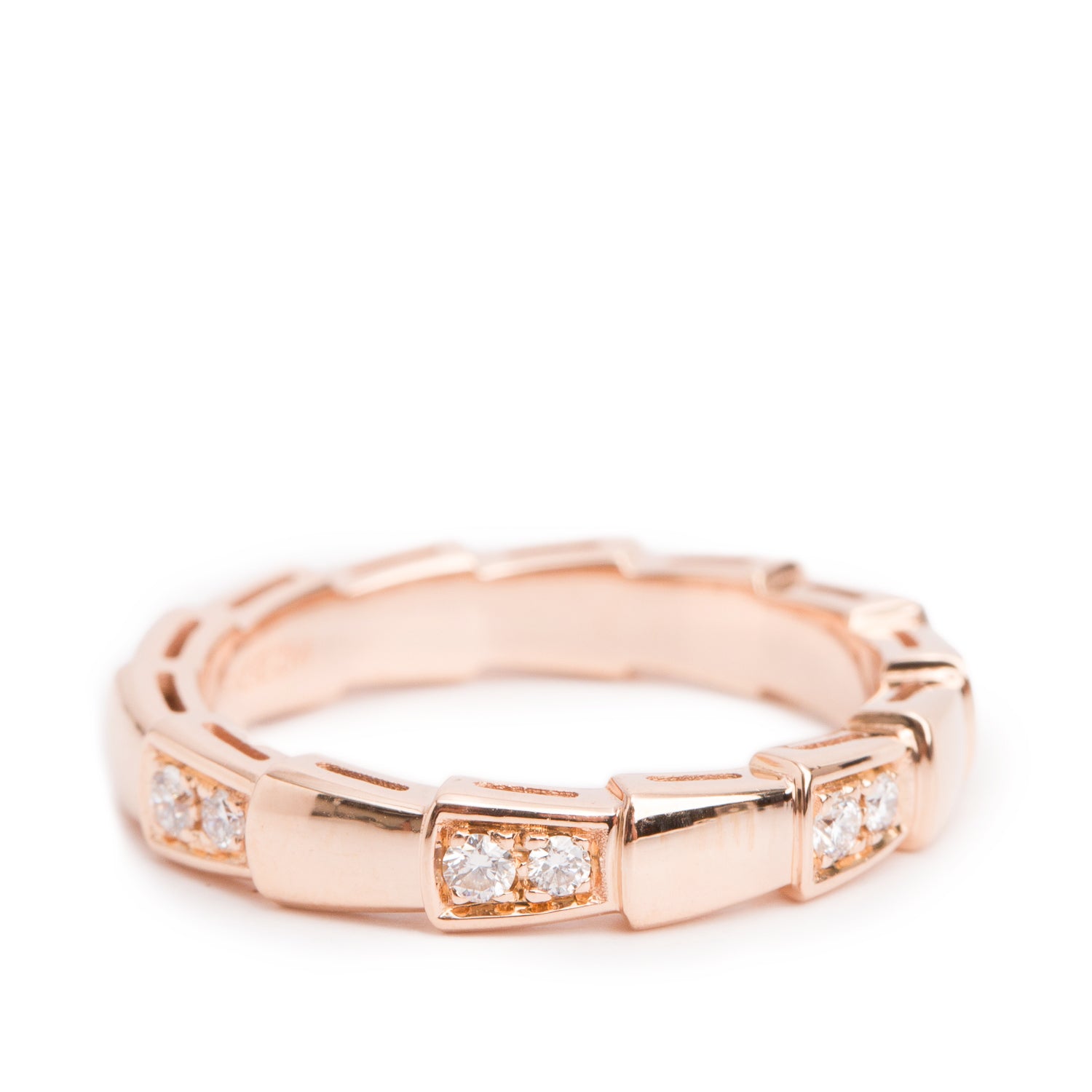 BVLGARI 18k Rose Gold Diamond Serpenti Viper Ring, Size 53 6.5 w/ Box
