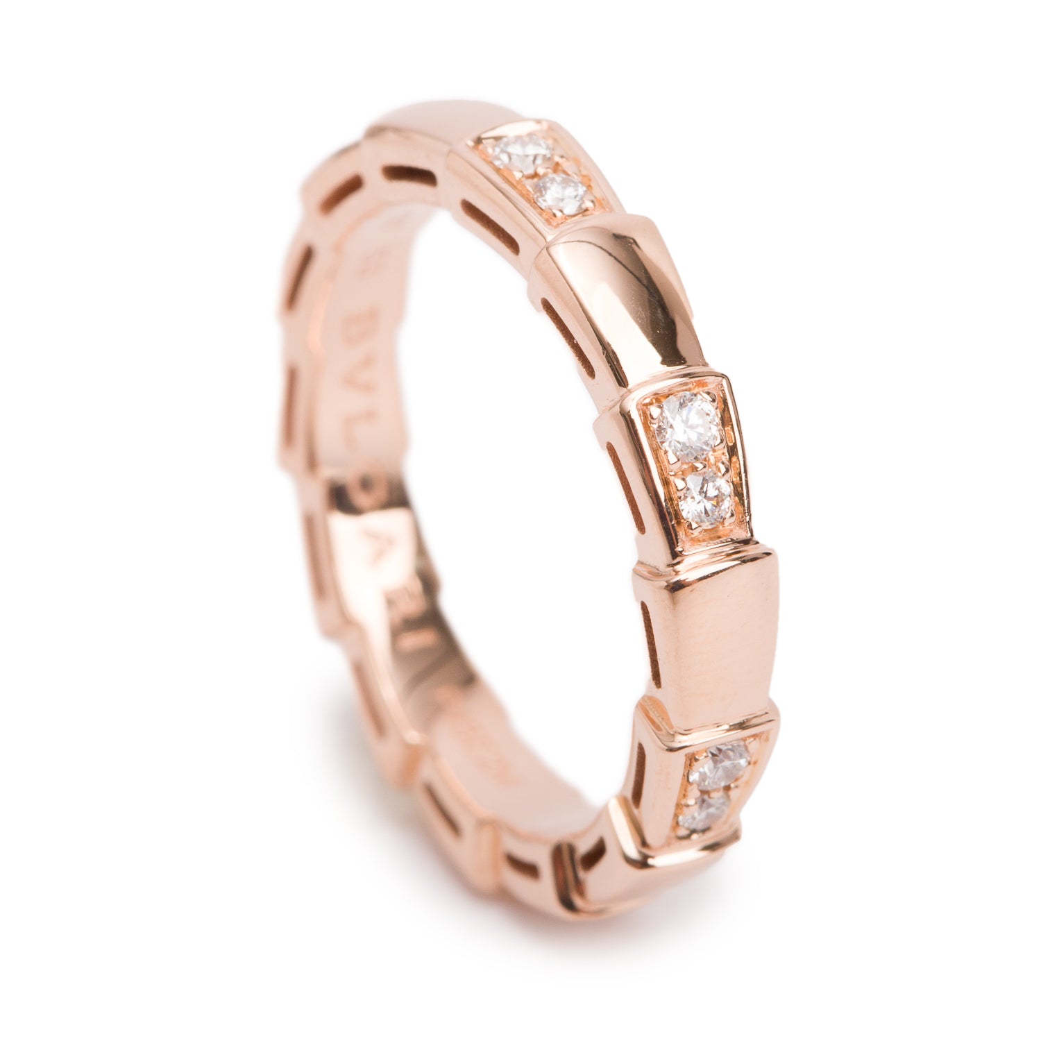BVLGARI 18k Rose Gold Diamond Serpenti Viper Ring, Size 53 6.5 w/ Box