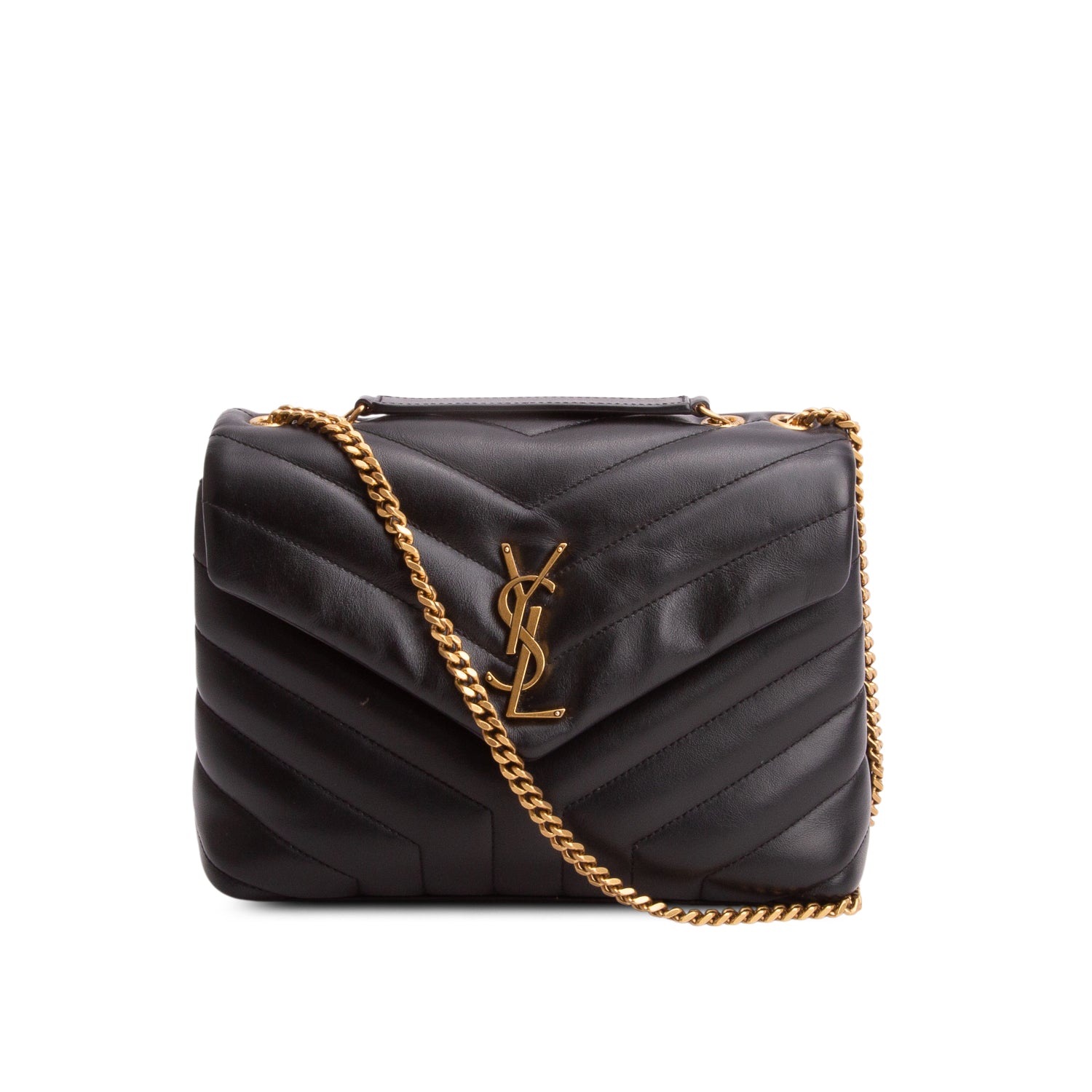 Saint Laurent 2021 Black Calfskin Y Quilted Monogram Small Loulou Chain Satchel