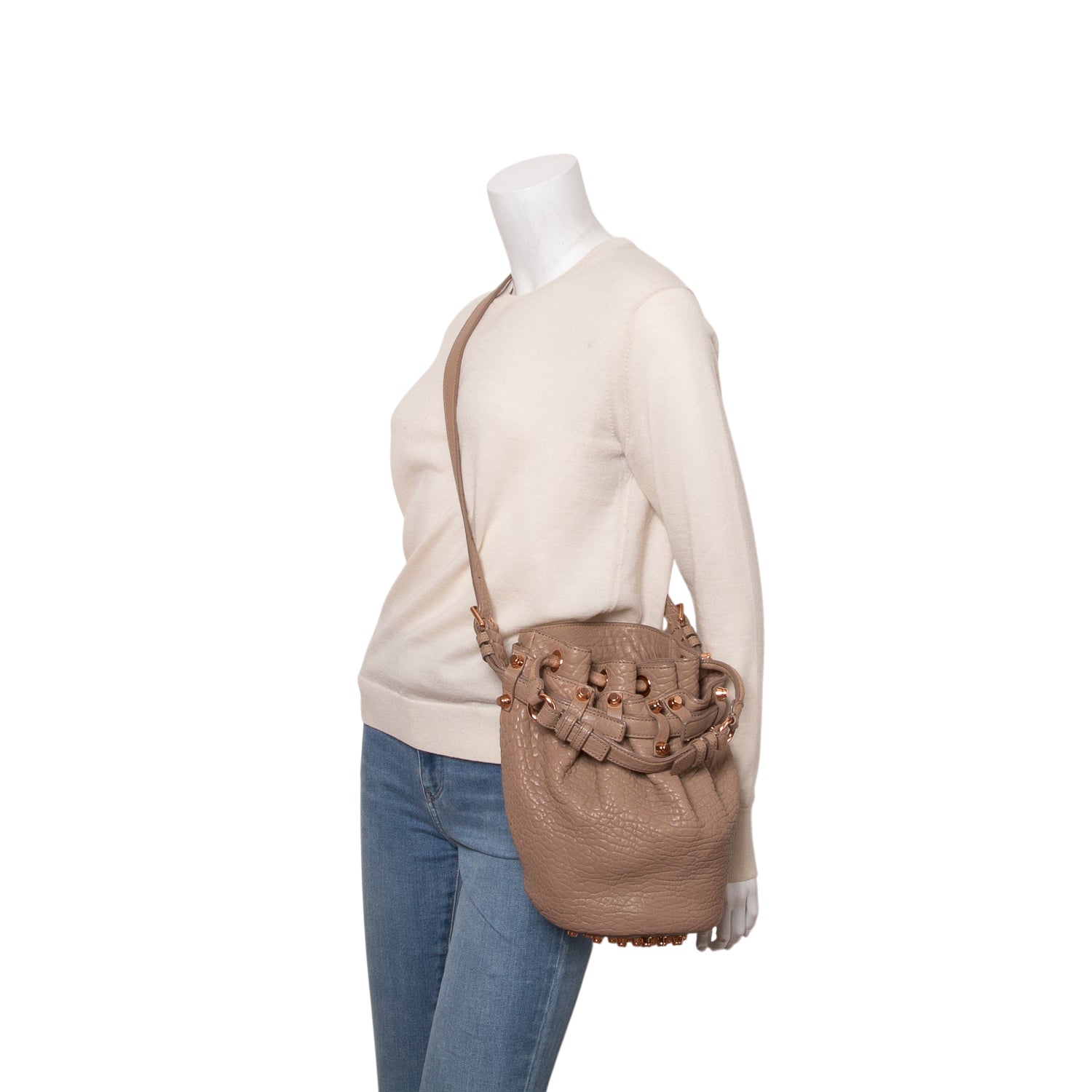 Alexander Wang Beige Pebbled Lambskin Leather Diego Bucket Bag