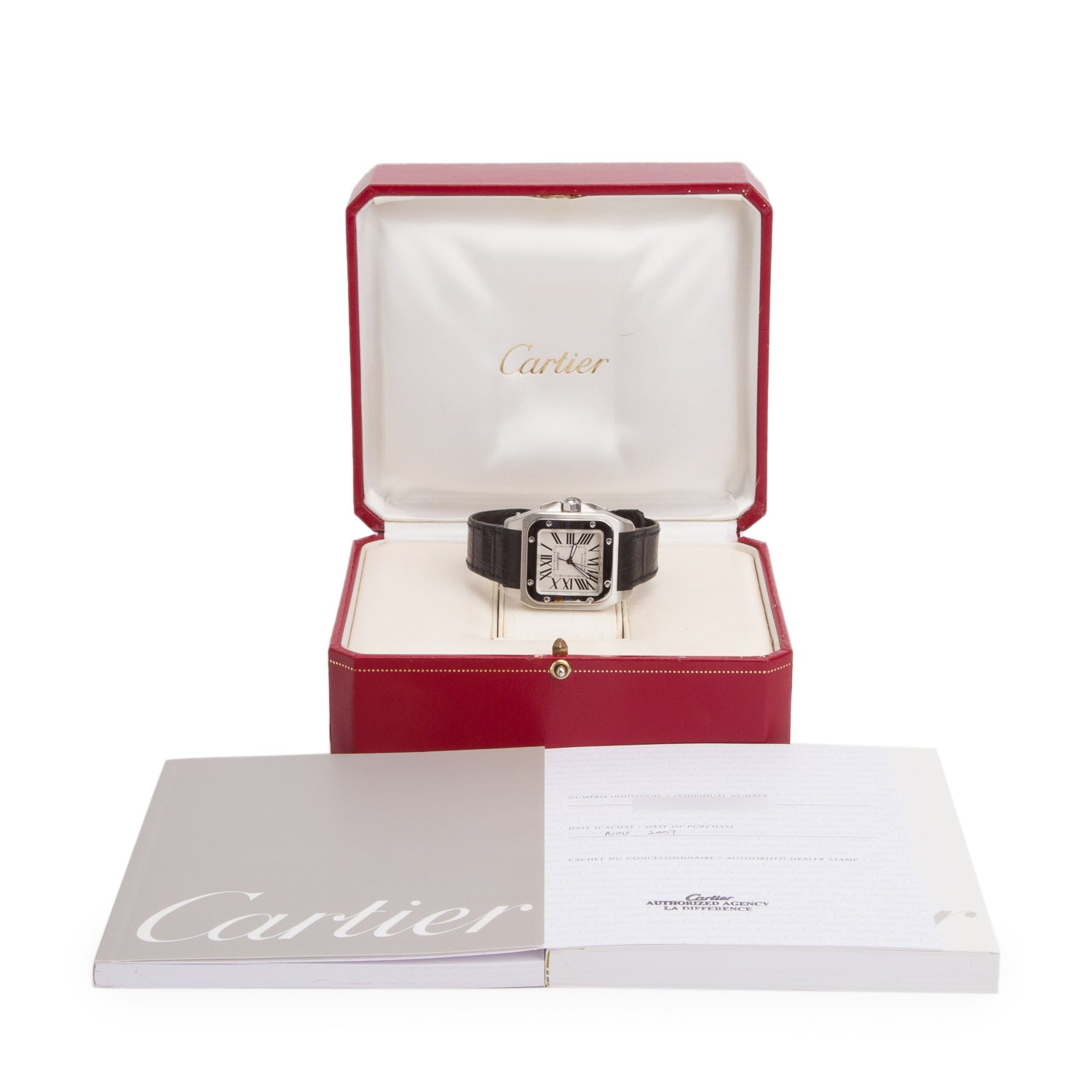 Cartier Stainless Steel Santos 100 Automatic Watch, Medium Model 2878 w/ Box