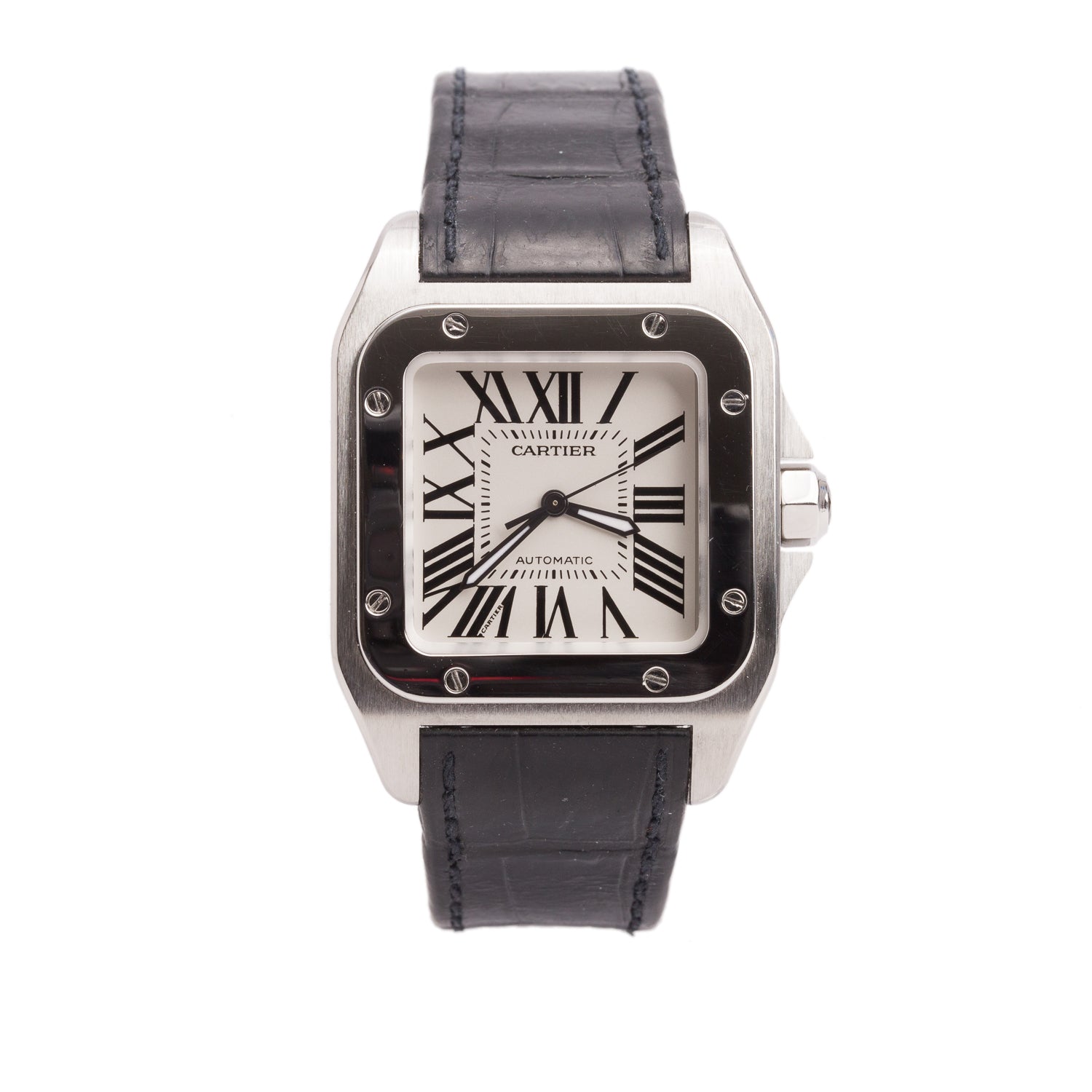 Cartier Stainless Steel Santos 100 Automatic Watch, Medium Model 2878 w/ Box