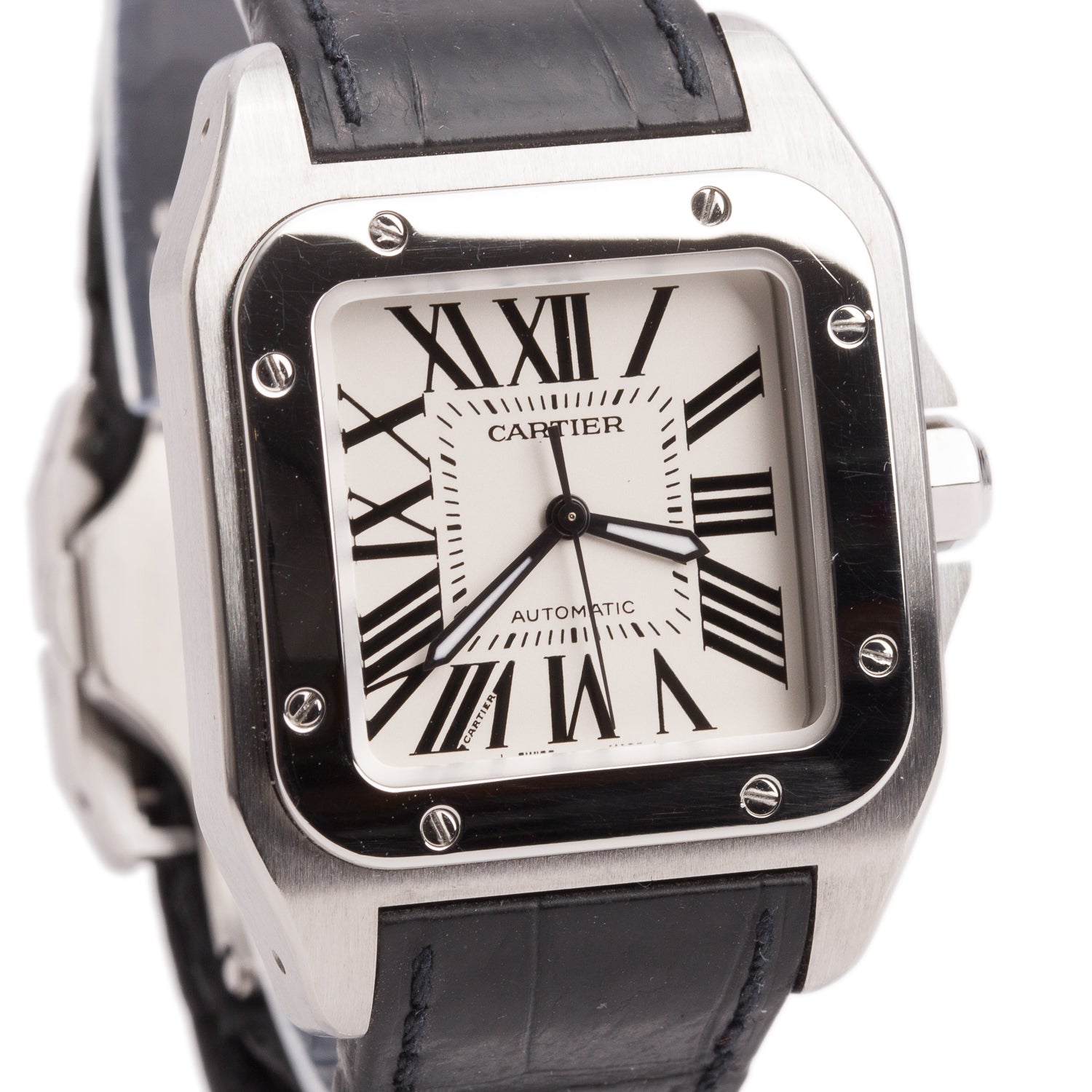 Cartier Stainless Steel Santos 100 Automatic Watch, Medium Model 2878 w/ Box
