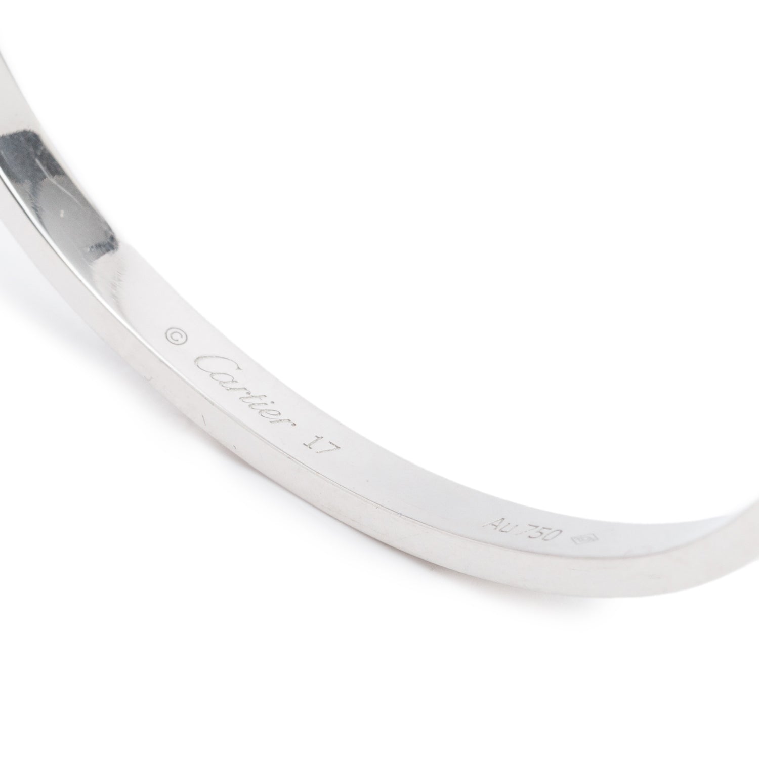 Cartier 18k White Gold 3.65 MM Love Bracelet, Small Model, Size 17 w/ Receipt & Certificate