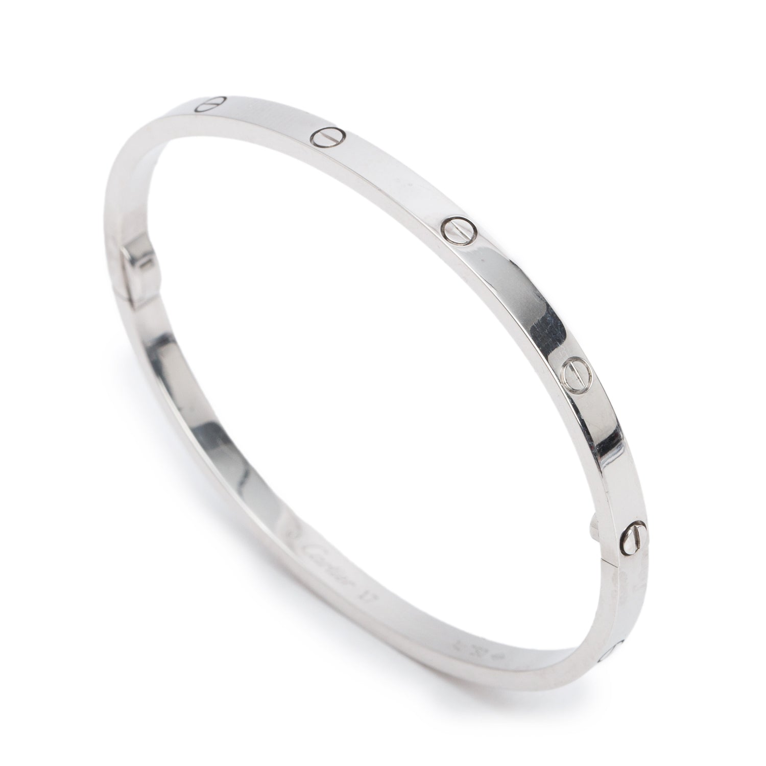 Cartier 18k White Gold 3.65 MM Love Bracelet, Small Model, Size 17 w/ Receipt & Certificate