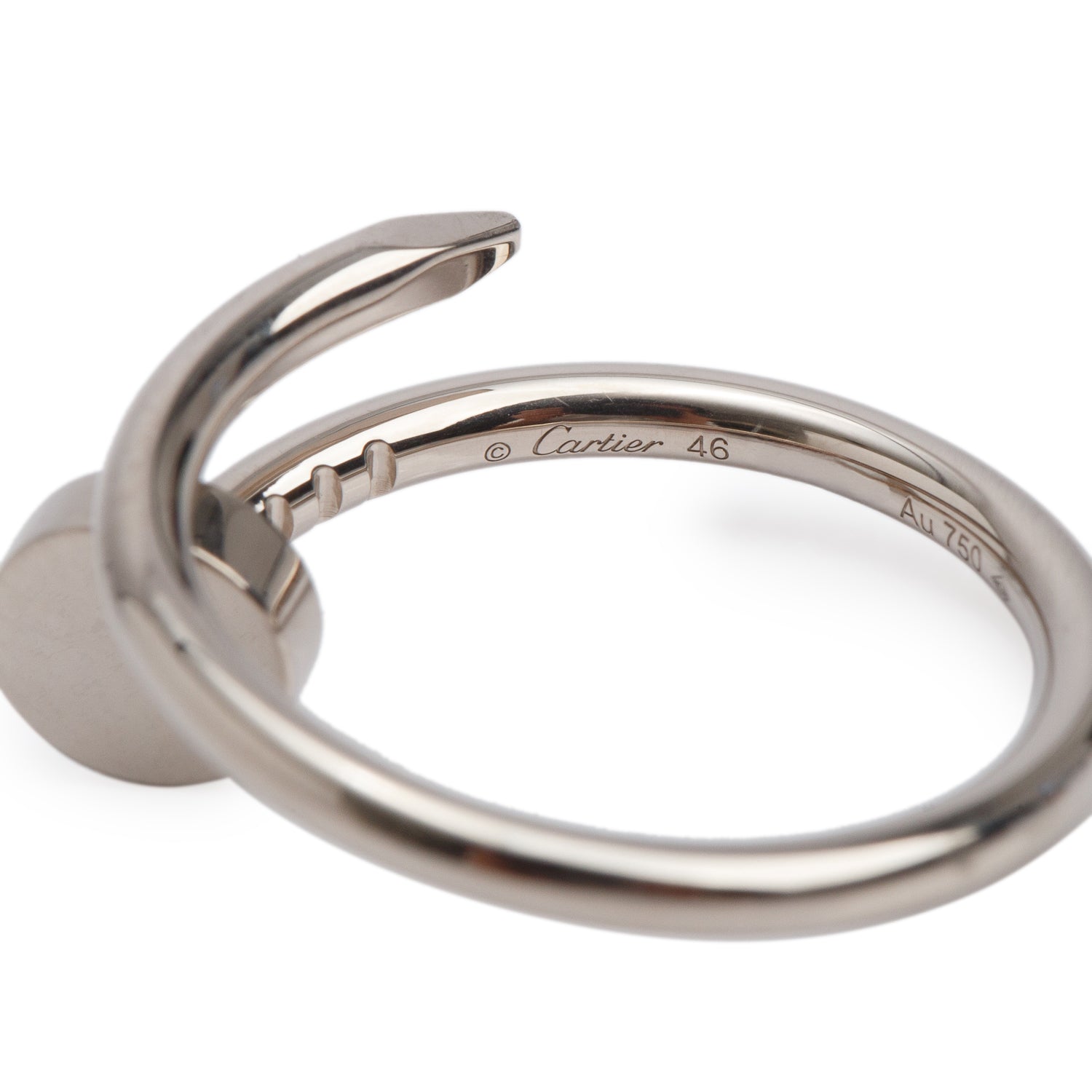 Cartier 18k White Gold Juste Un Clou Ring, Small Model, Size 46 3.75 w/ Box, Receipt & Certificate