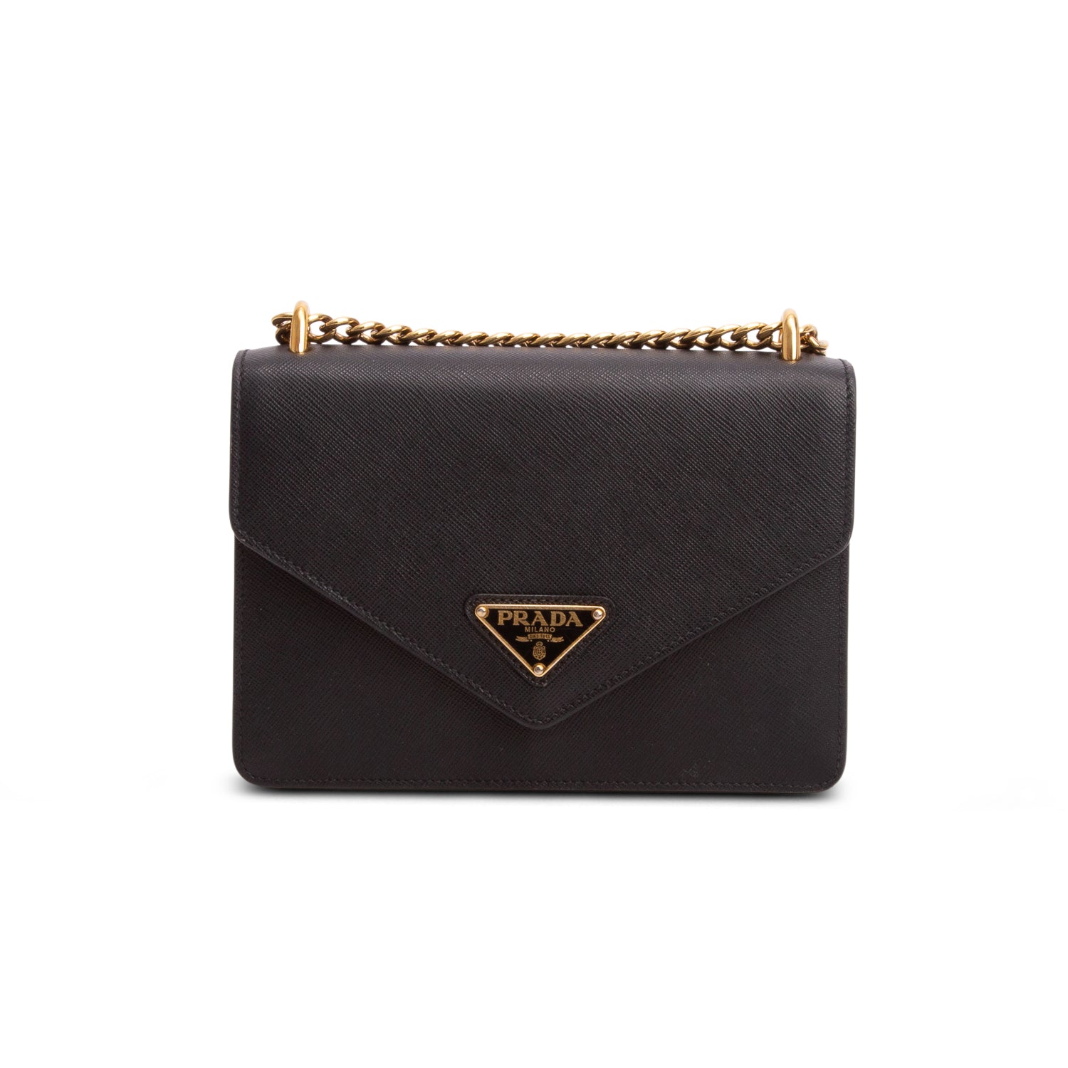 Prada Black Saffiano Soft Calf Leather Envelope Shoulder Bag w/ Authenticity Card