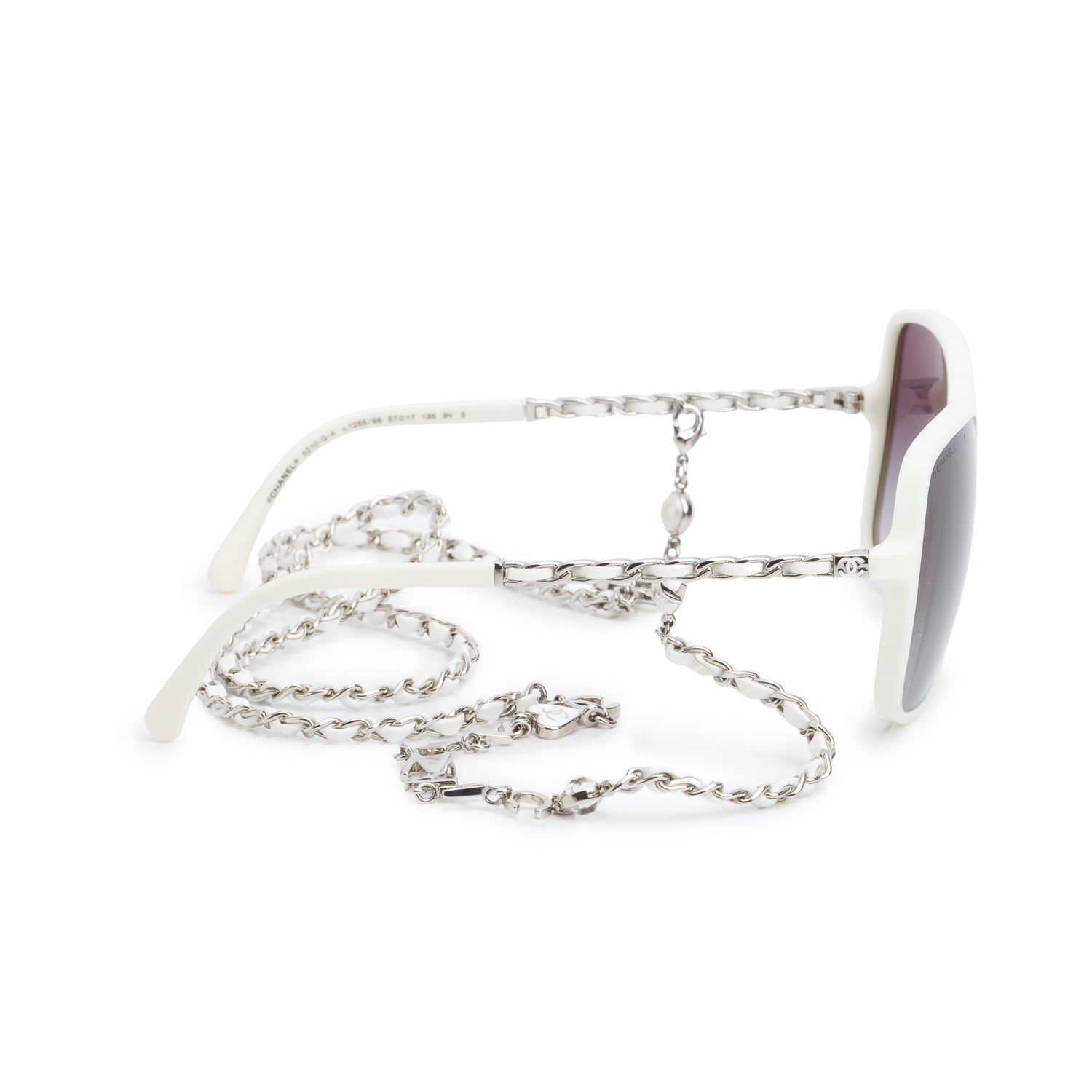 Chanel 5210-Q-A White Acetate Square Sunglasses on Chain w/ Case
