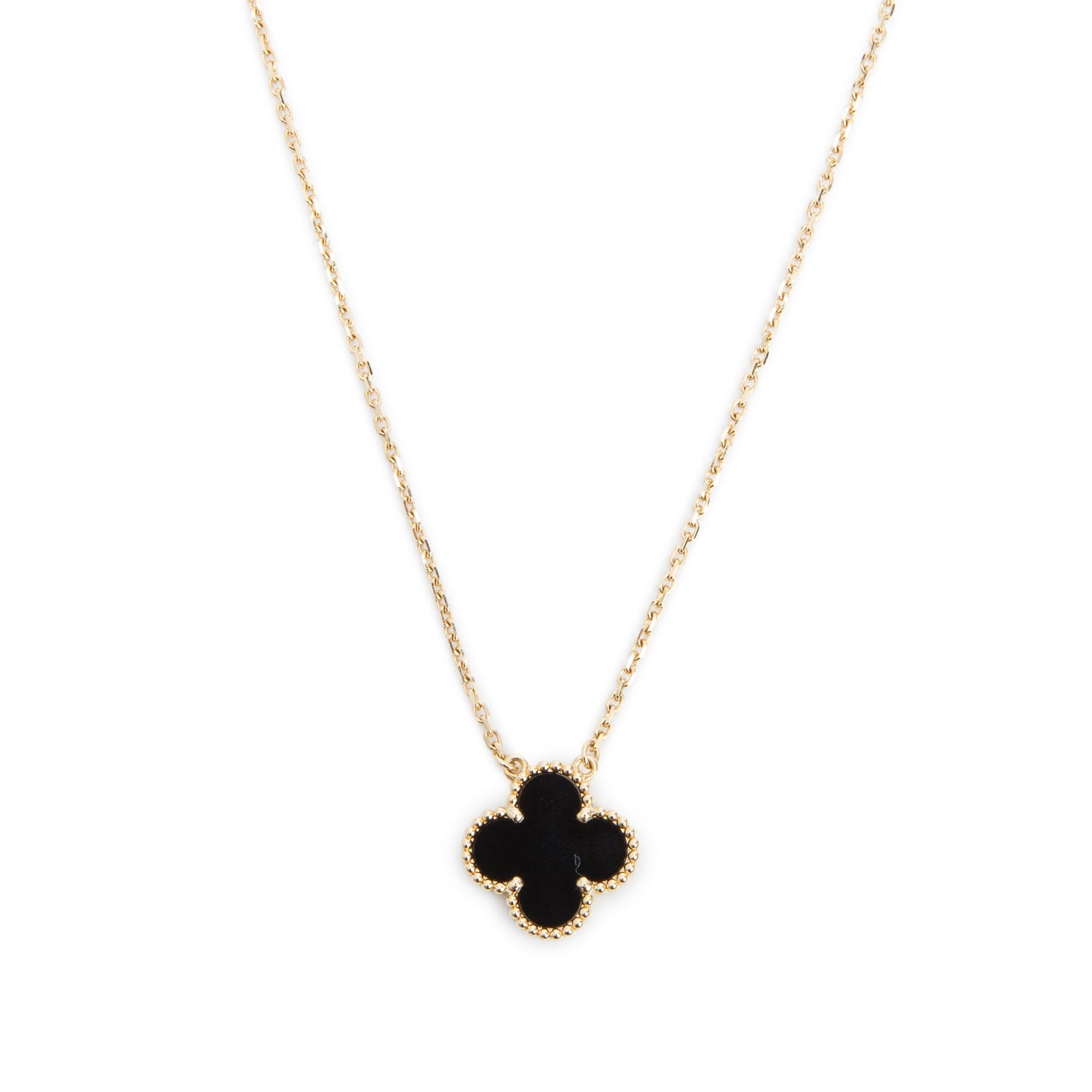Van Cleef & Arpels 18k Yellow Gold Vintage Alhambra Black Onyx Pendant Necklace w/ Pouch & Certificate