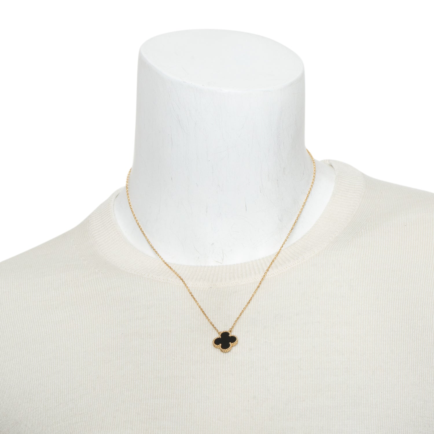Van Cleef & Arpels 18k Yellow Gold Vintage Alhambra Black Onyx Pendant Necklace w/ Pouch & Certificate