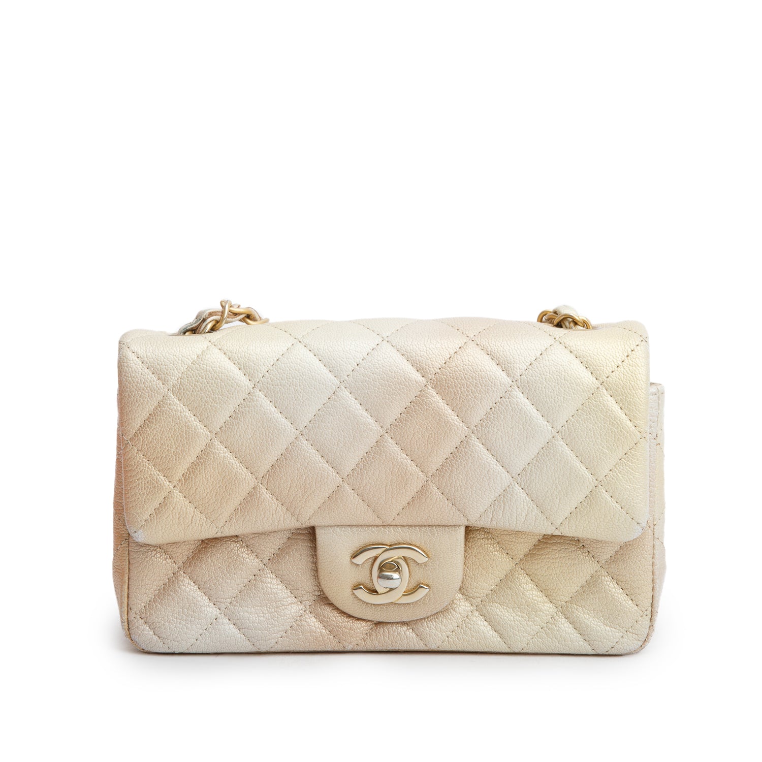 Chanel 2022 Beige Iridescent Quilted Caviar Leather Mini Rectangular Flap Bag w/ Box & Receipt