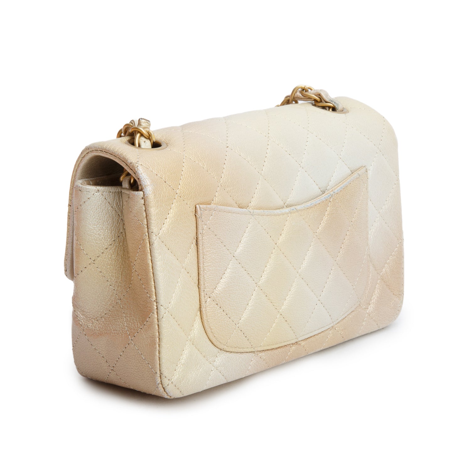 Chanel 2022 Beige Iridescent Quilted Caviar Leather Mini Rectangular Flap Bag w/ Box & Receipt