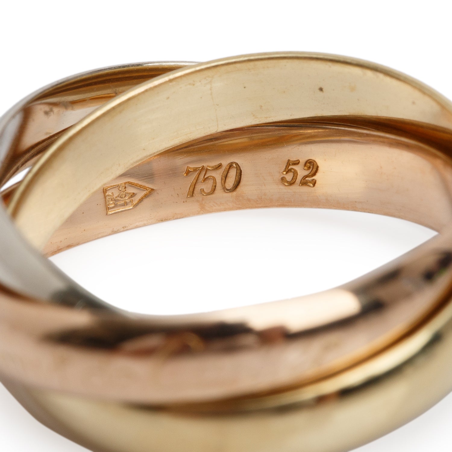 Cartier Vintage 18k Tri-Gold 'Les Must de Cartier" Classic Trinity Rolling Ring, Size 52 6.5 w/ Box
