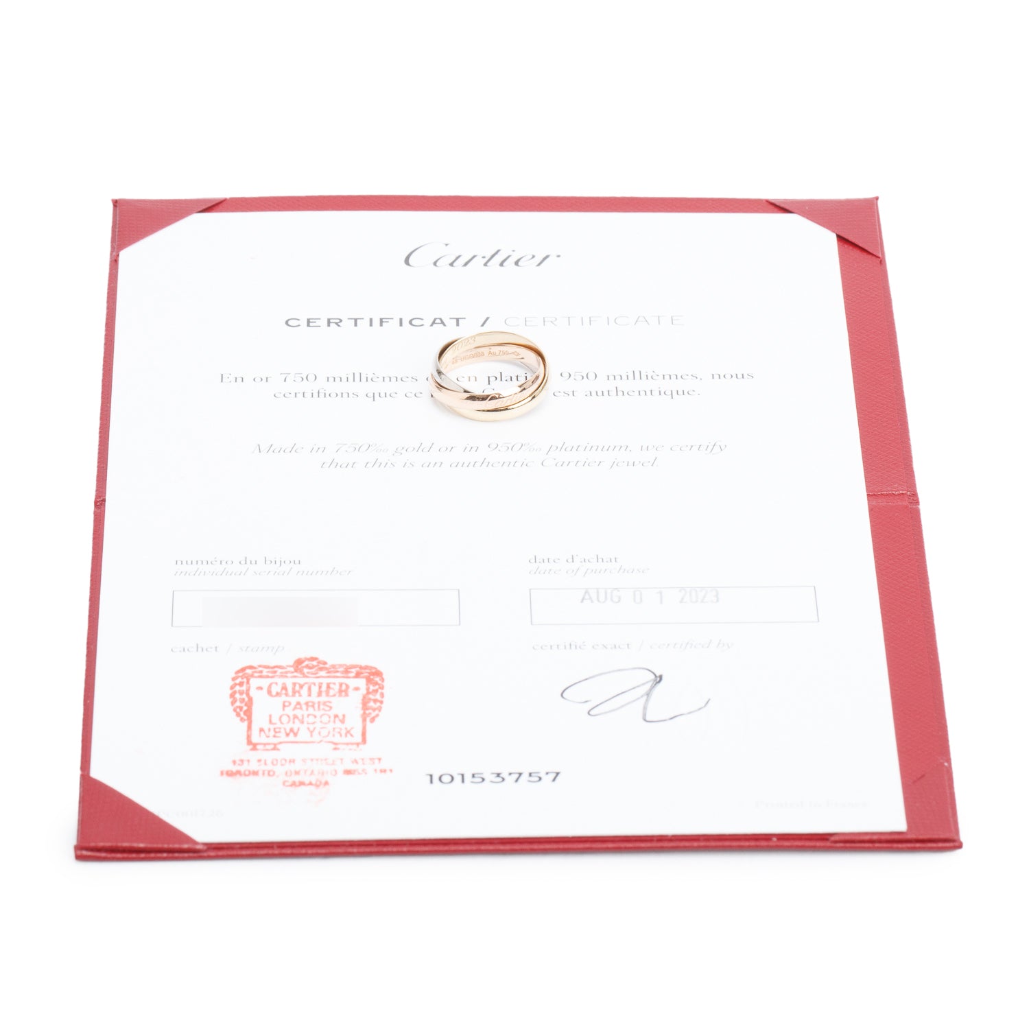 Cartier 2023 18k Tri-Gold Trinity Rolling Ring, Small Model Size 48 4.75 w/ Certificate