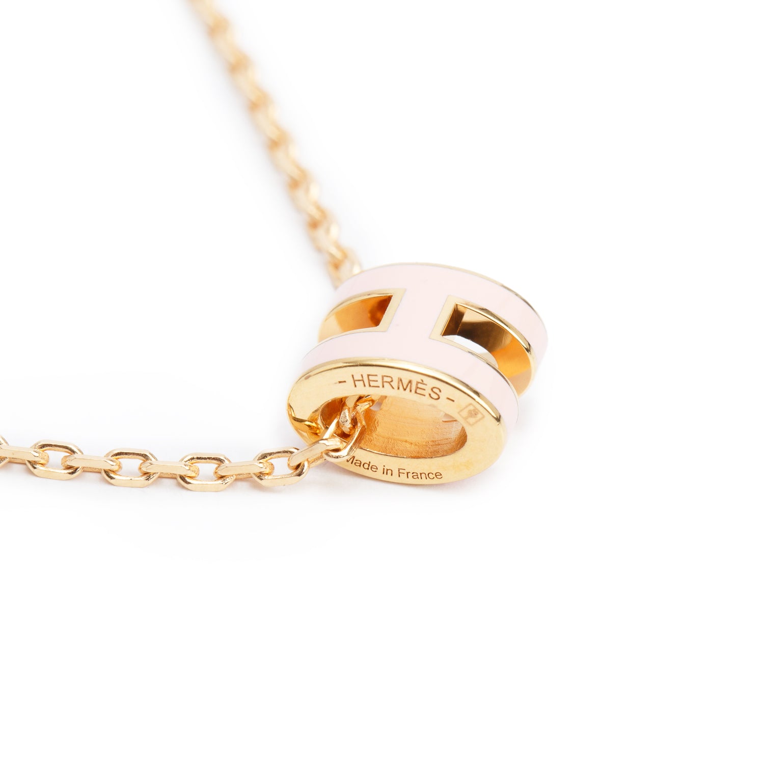 Hermes Rose Gold-Plated Pink Lacquered Mini Pop H Pendant Necklace