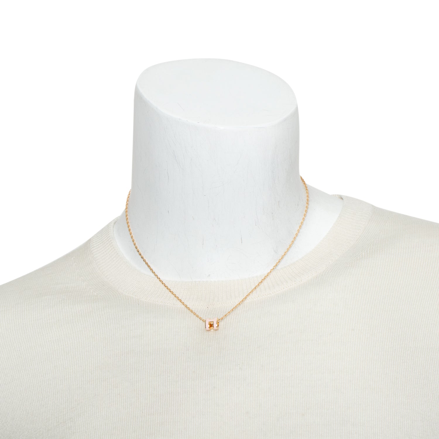 Hermes Rose Gold-Plated Pink Lacquered Mini Pop H Pendant Necklace