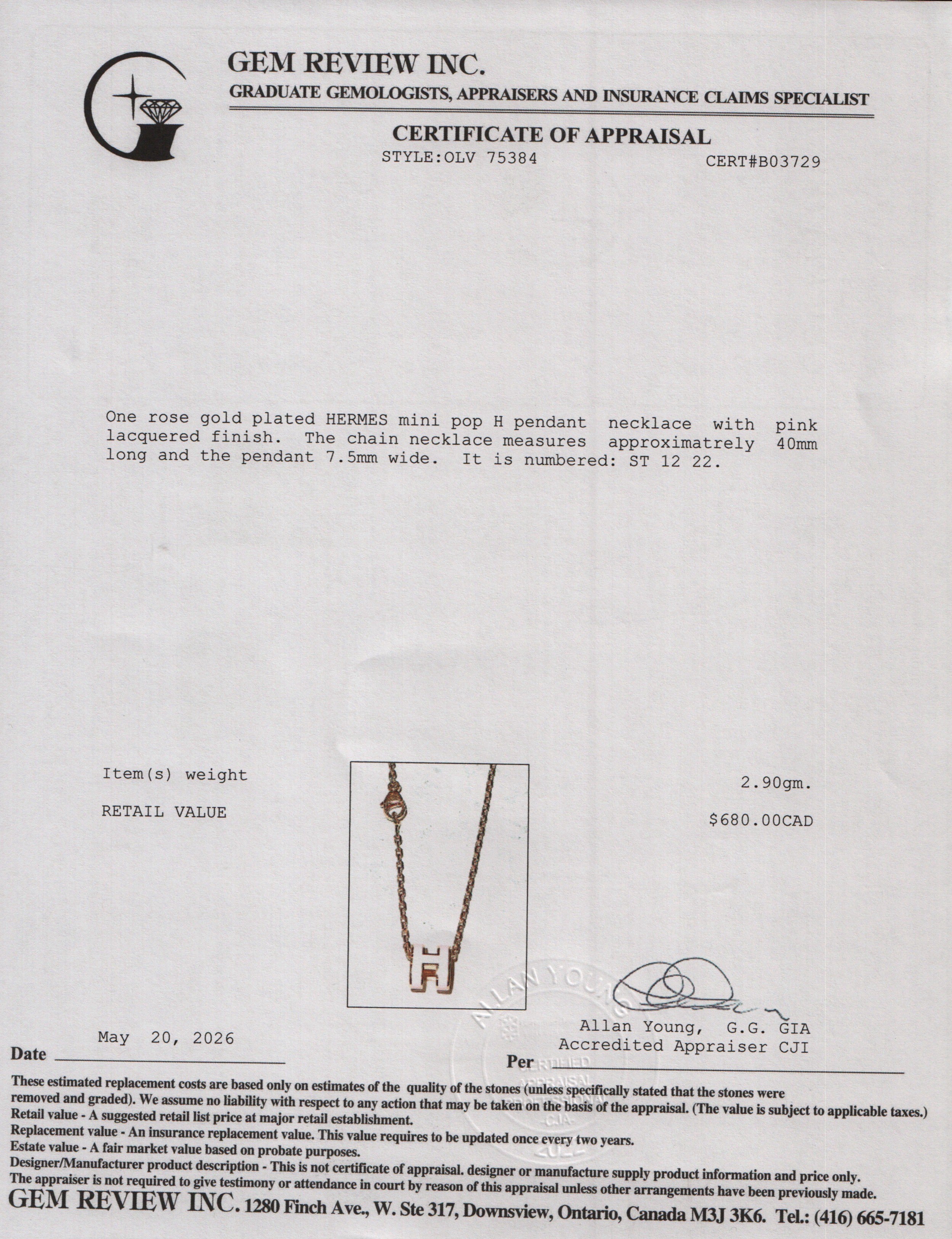 Hermes Rose Gold-Plated Pink Lacquered Mini Pop H Pendant Necklace
