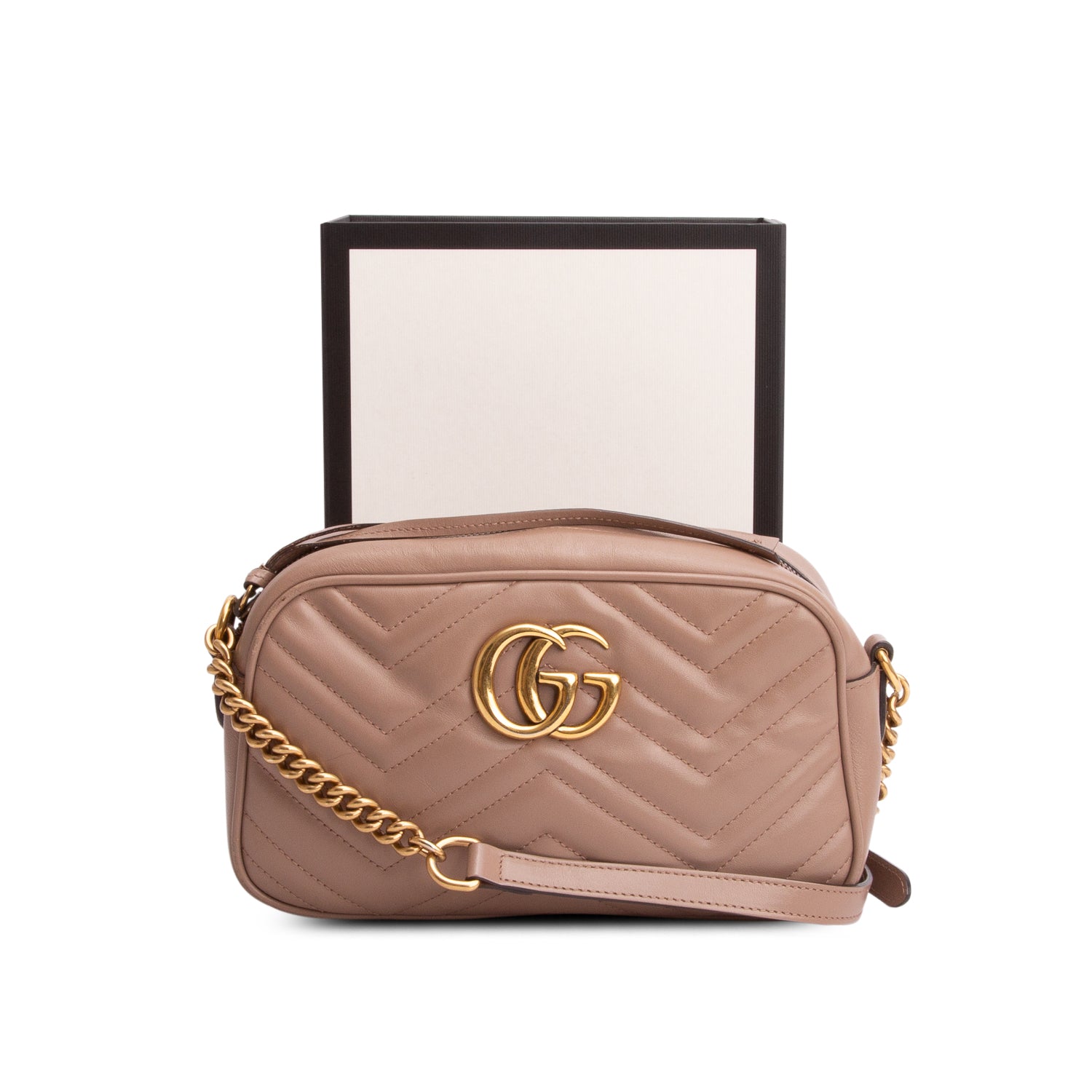 Gucci Beige GG Marmont Matelasse Small Camera Bag w/ Box