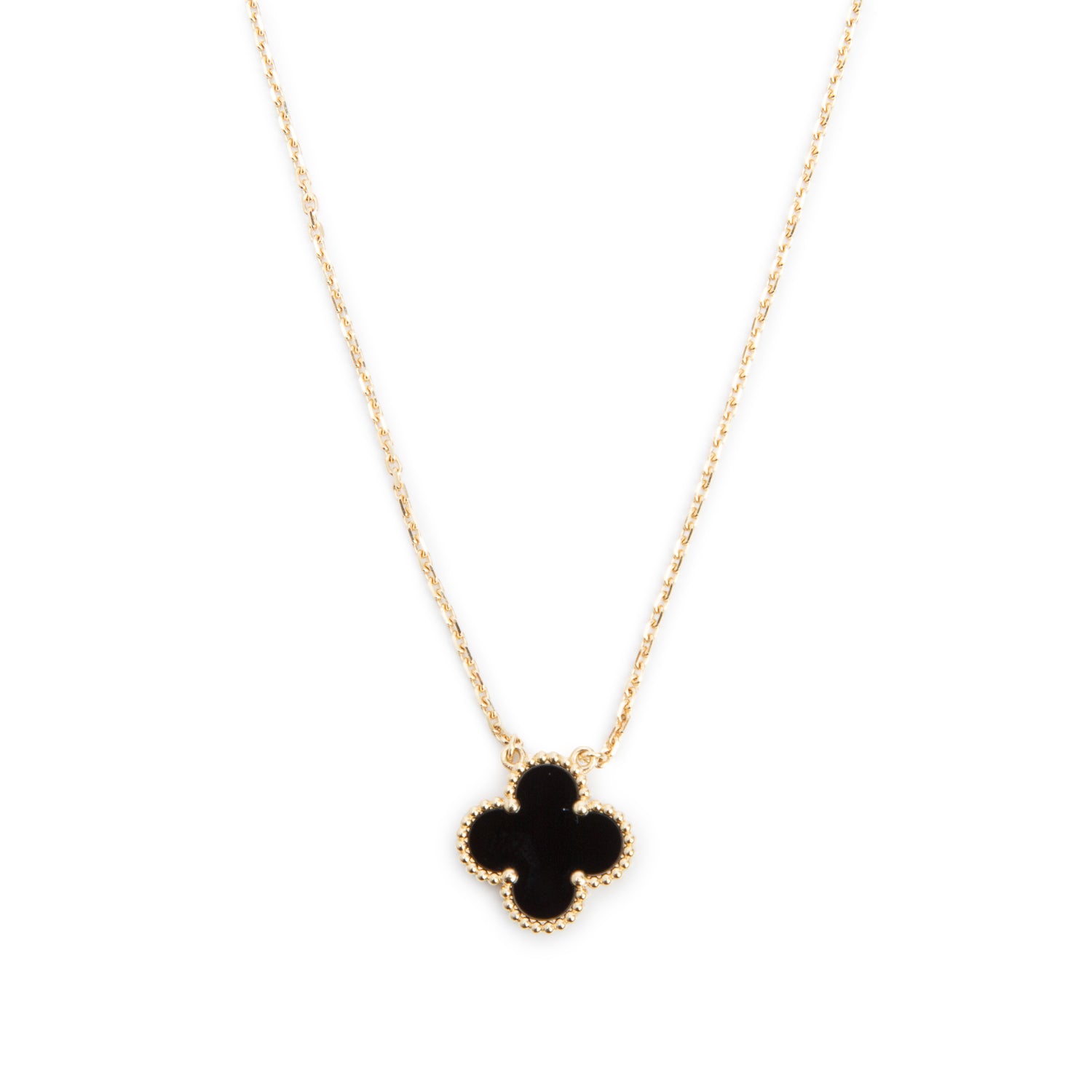 Van Cleef & Arpels 2025 18k Yellow Gold Vintage Alhambra Black Onyx Pendant Necklace w/ Box & Certificate