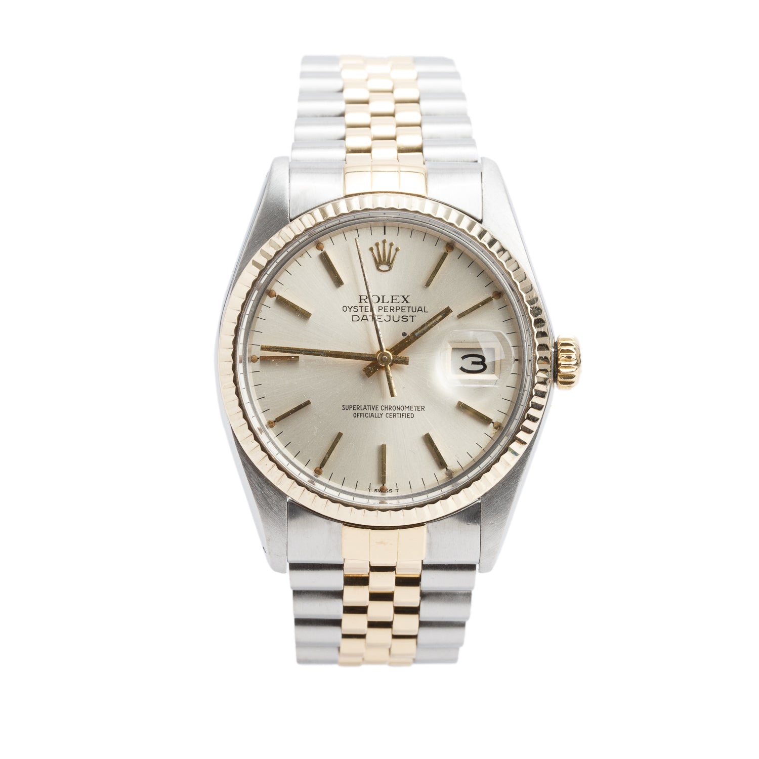 Rolex Stainless Steel & 18k Yellow Gold Datejust 36 MM Watch Silver Dial 16013 w/ Box