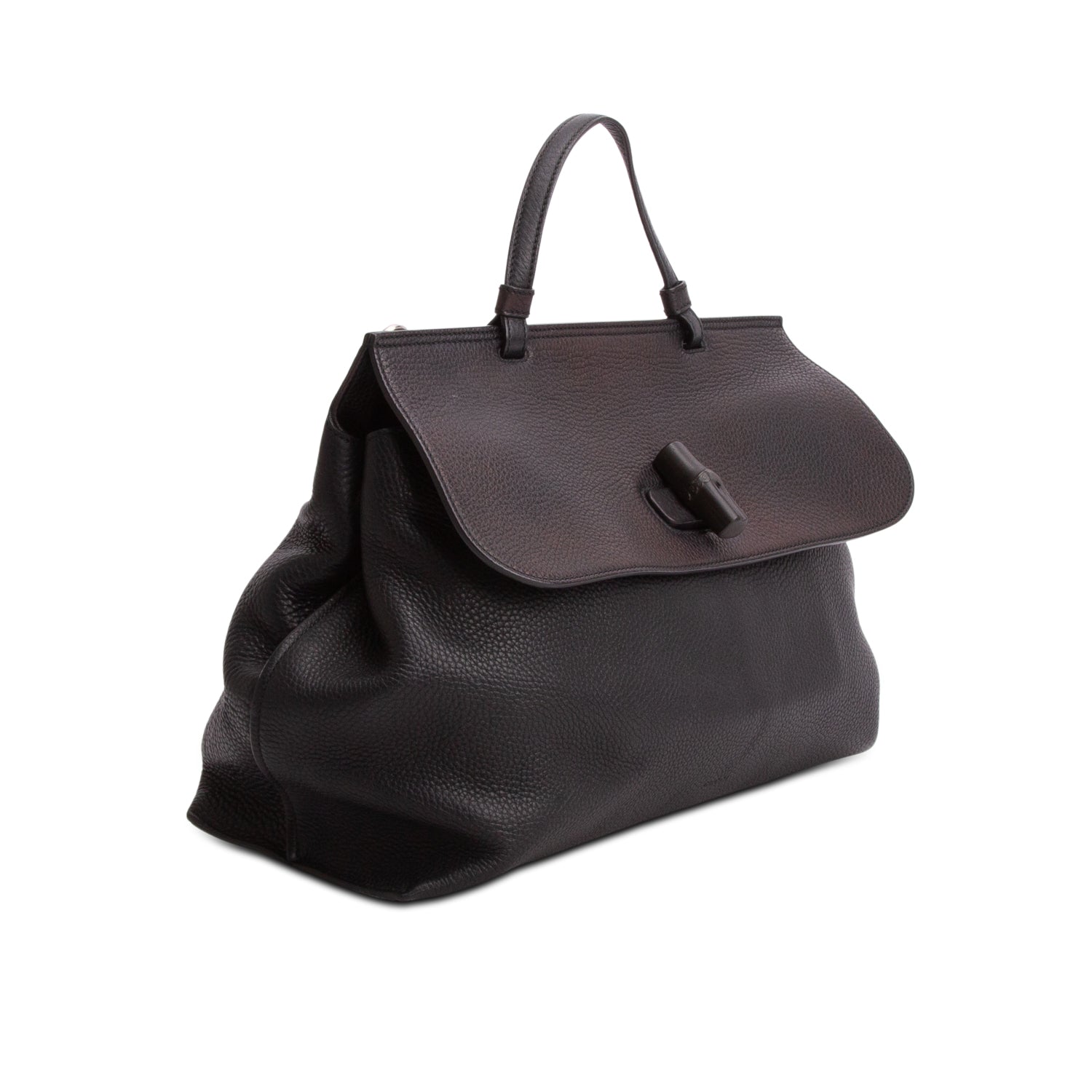 Gucci Black Calfskin Leather Large Bamboo Daily Top Handle Bag w/ Strap