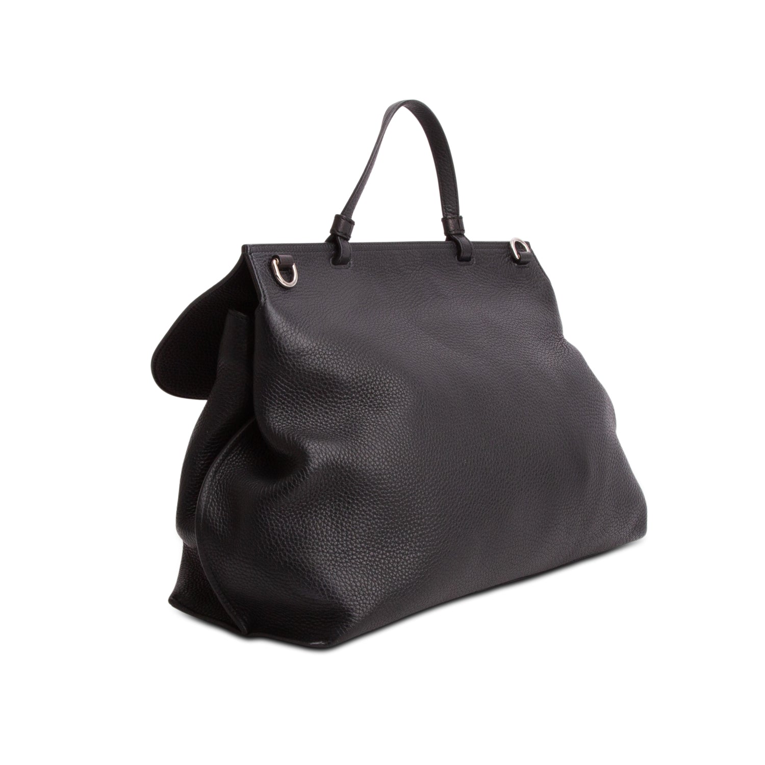 Gucci Black Calfskin Leather Large Bamboo Daily Top Handle Bag w/ Strap
