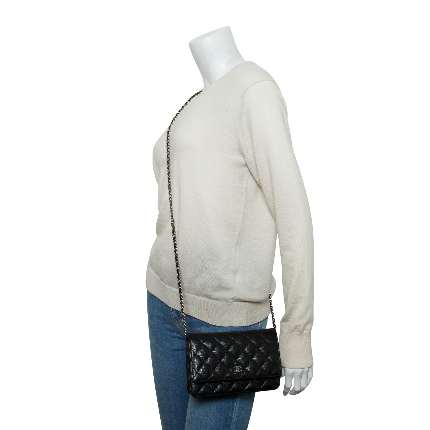 Chanel Black Quilted Caviar Classic Wallet on Chain