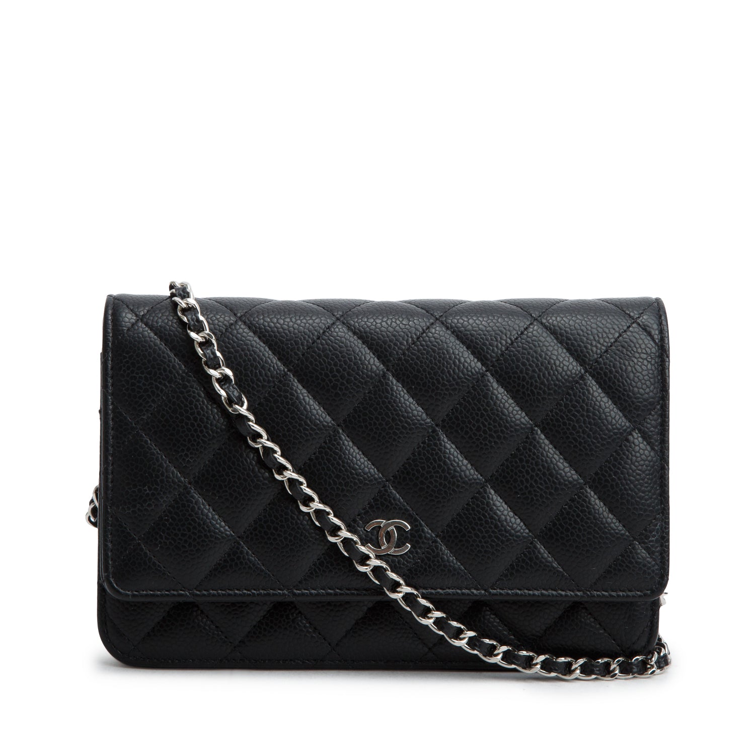 Chanel Black Quilted Caviar Classic Wallet on Chain