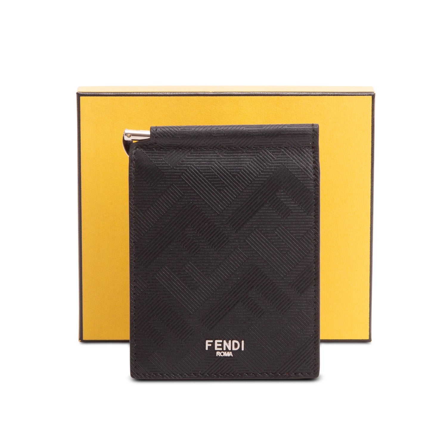 Fendi 2025 Black Leather Shadow Money Clip Wallet w/ Box & Receipt
