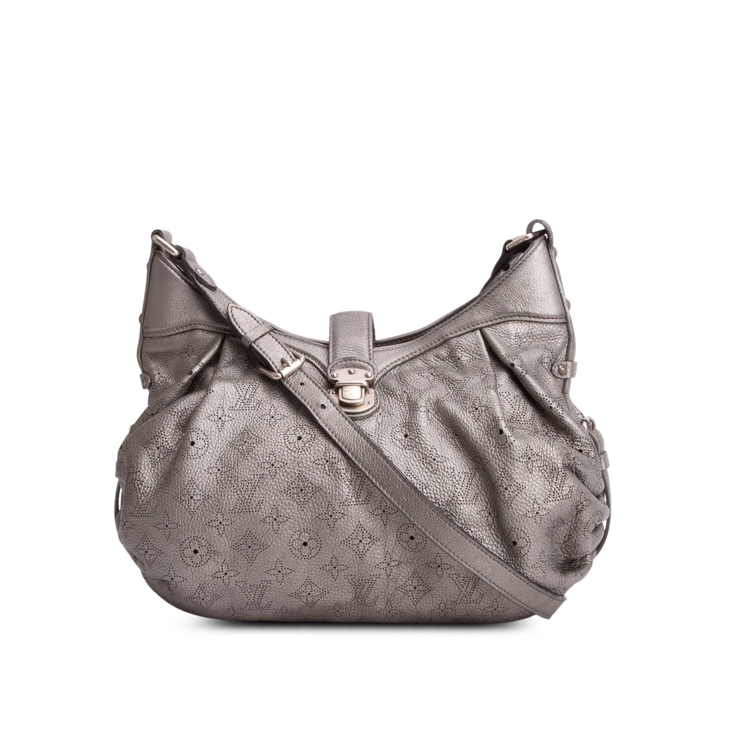 Louis Vuitton Metallic Silver Monogram Mahina Leather XS Hobo